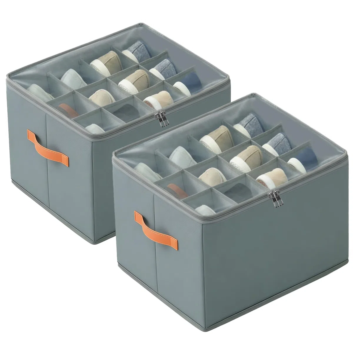 2 Piezas Organizador de Zapatos, Cajas Plegables Apta para 12-24 Pares, Asas, Ahorra Espacio Cajas para Zapatos, con Tapa Transparente, para Armario Entrada Dormitorio