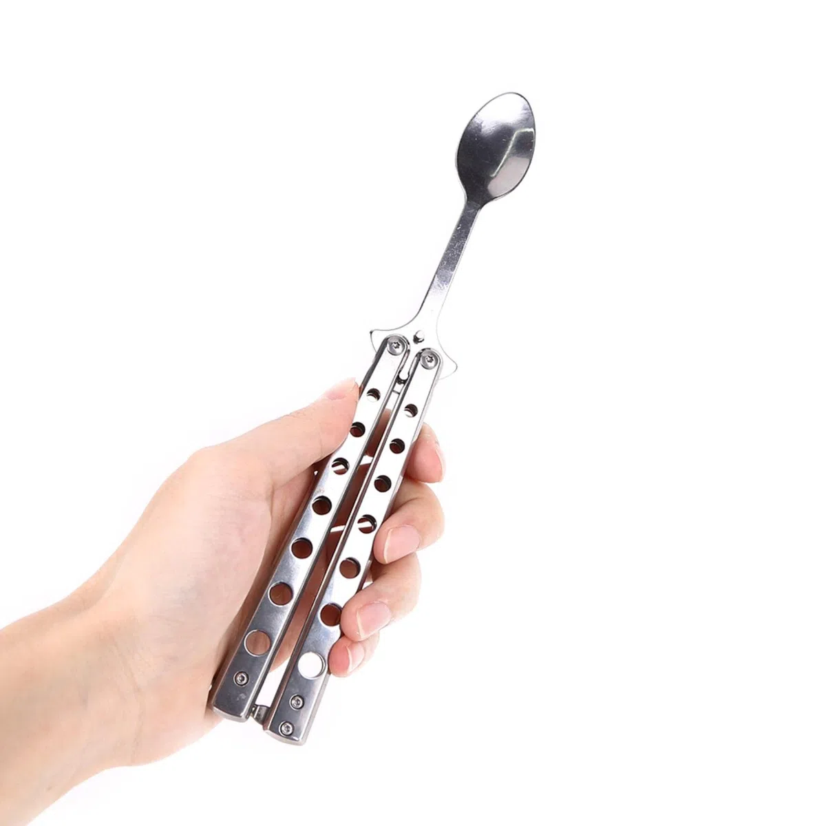 Metal Plegable Balisong Trainer Cuchara Tenedor Mariposa Cuchillo Juego Seguridad práctica Entrenador Camping vajilla-ESPAÑA, Tenedor