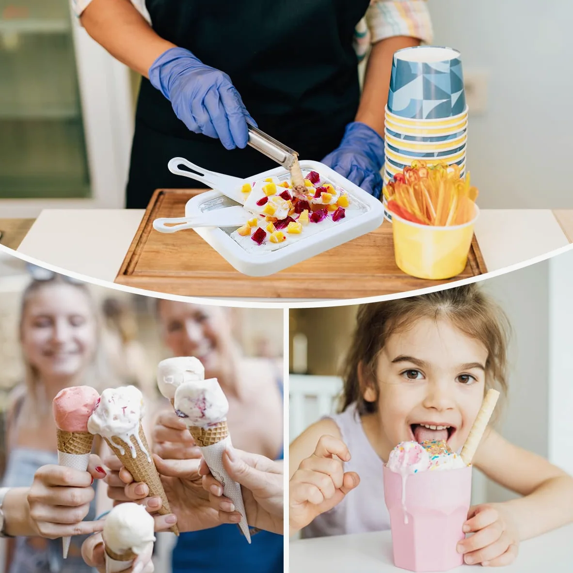 Plato para hacer rodillos de helado con 2 espátulas, placa para hacer sus propios rollos de helado, Máquina de helados, heladora para sorbete, yogur helado, gelato