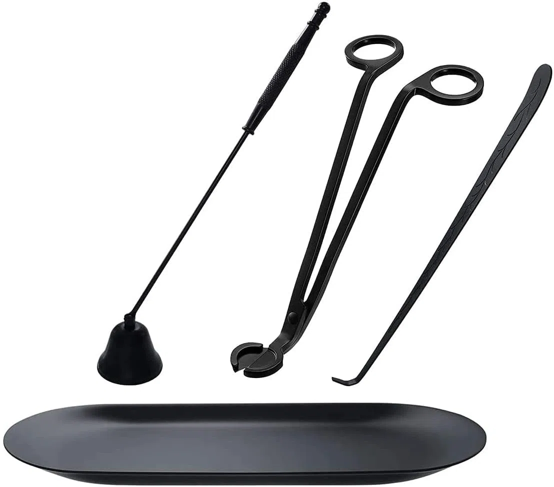 Juego de 4 Piezas de Accesorios para Herramientas de Velas, cortadores de Mecha y cucharón para Mecha de Vela y Bandeja de Almacenamiento para Mecha (Negro)