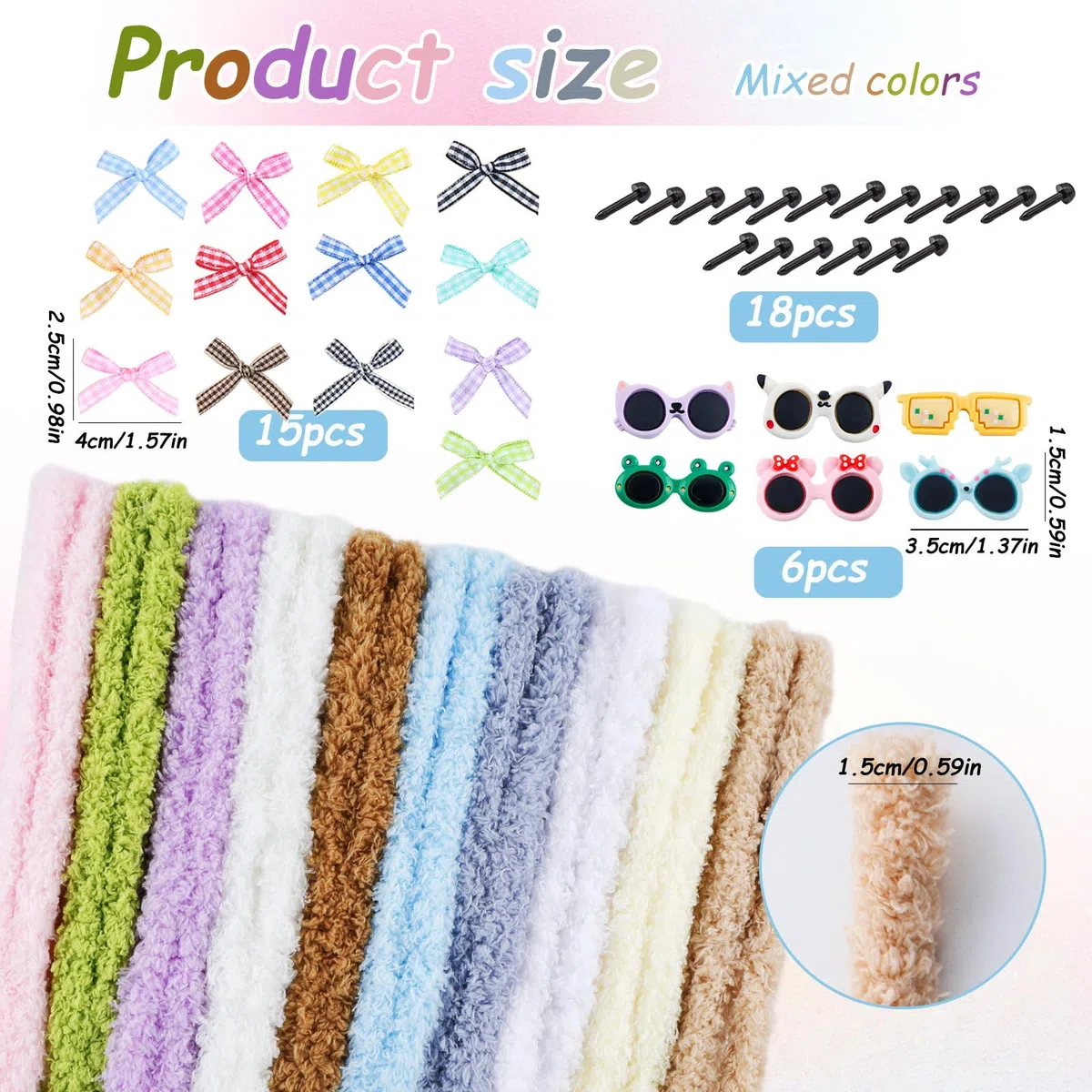 46 piezas limpiapipas para manualidades 10 colores limpiapipas 100cm x 3cm grosor felpa rizada chenilla alambre alambre para manualidades con mini nariz ojos lazo gafas para proyectos creativos DIY y