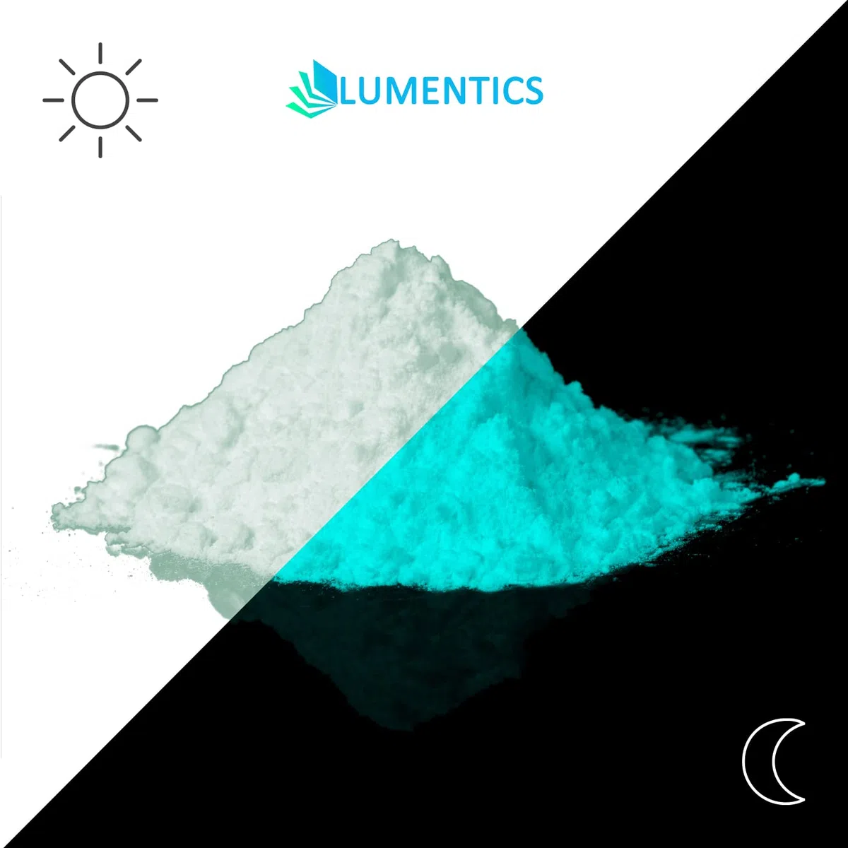 LUMENTICS Polvo luminoso superpremium verde azul 40 g – Polvo de color que brilla en la oscuridad – fluorescente e fluorescente. Pigmentos UV para bricolaje, resina, barniz, epoxi