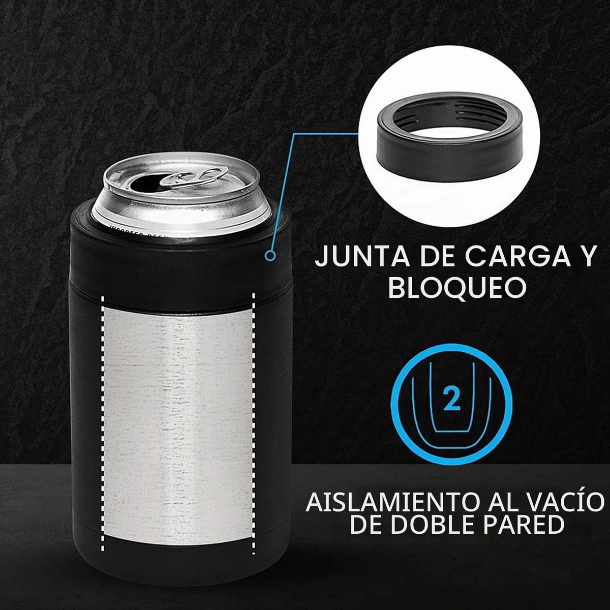 Enfriador 3 en 1 para Botellas y Latas de Cerveza - Con Abridor y Soporte Aislado Al Vacío de Doble Pared de Acero Inoxidable