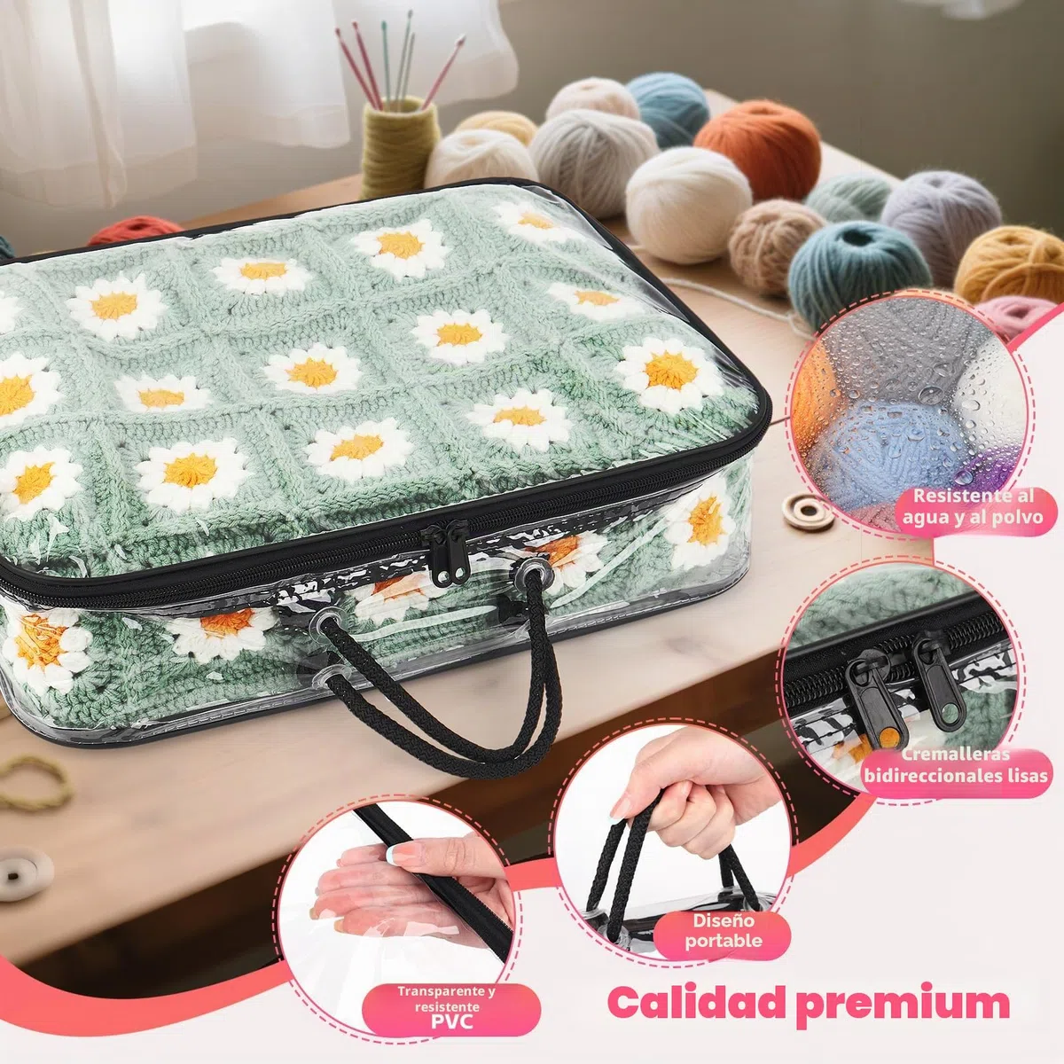 Coopay Organizador de almacenamiento de hilo transparente, 3 unidades, bolsas de almacenamiento de hilo de 12 x 16 x 4 pulgadas, organizador de almacenamiento de punto a prueba de polvo con