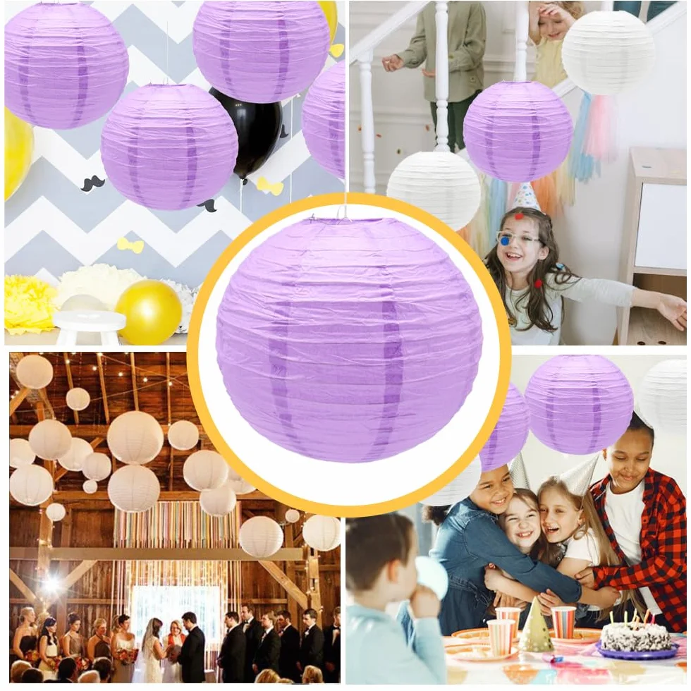 6 farolillos de papel de 30 cm redondos para colgar de papel, farolillos de papel para decorar luces y decoraciones para bodas, cumpleaños, diámetro (ZDL/Purple)