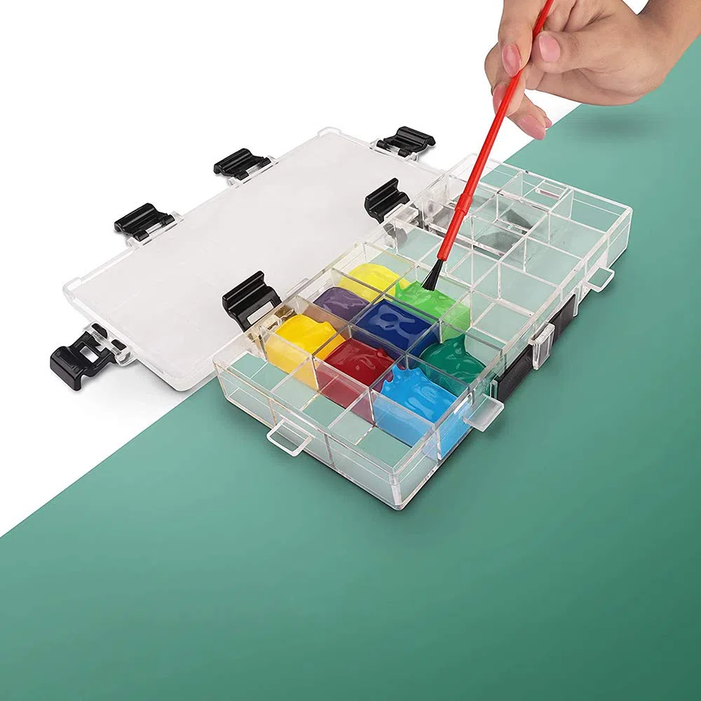 Caja de Paleta, Paleta Acuarela, Caja Paleta de Acuarela, Caja Paleta Pintura Hermética, Plástico ABS Plegable Hermética Paleta Acuarela 24 Rejillas para Acuarela, Gouache, Pintura Al Óleo