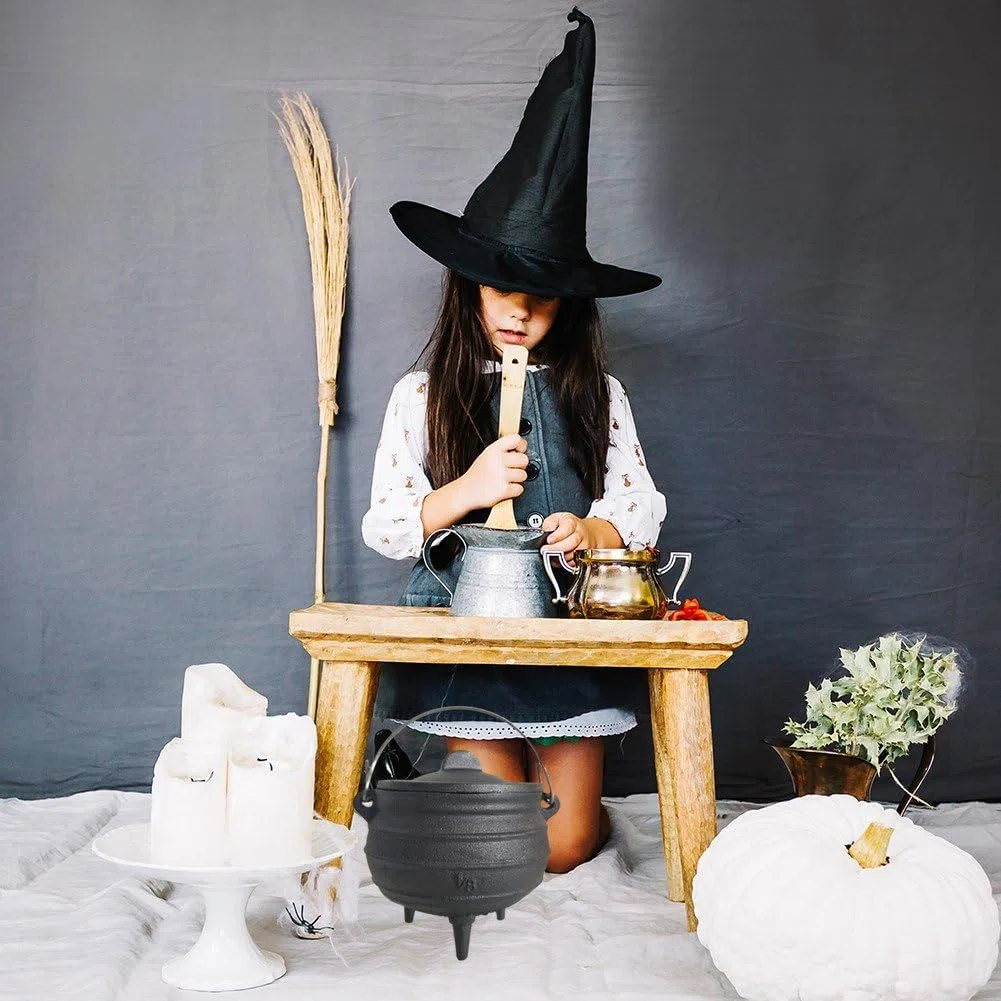 Caldero De Halloween Caldero De Hierro Fundido con Tapa Y, Cuenco De De Bruja, Incienso, Caldero De Brujería, Olla, Herramienta De Decoración De Fiesta De Halloween
