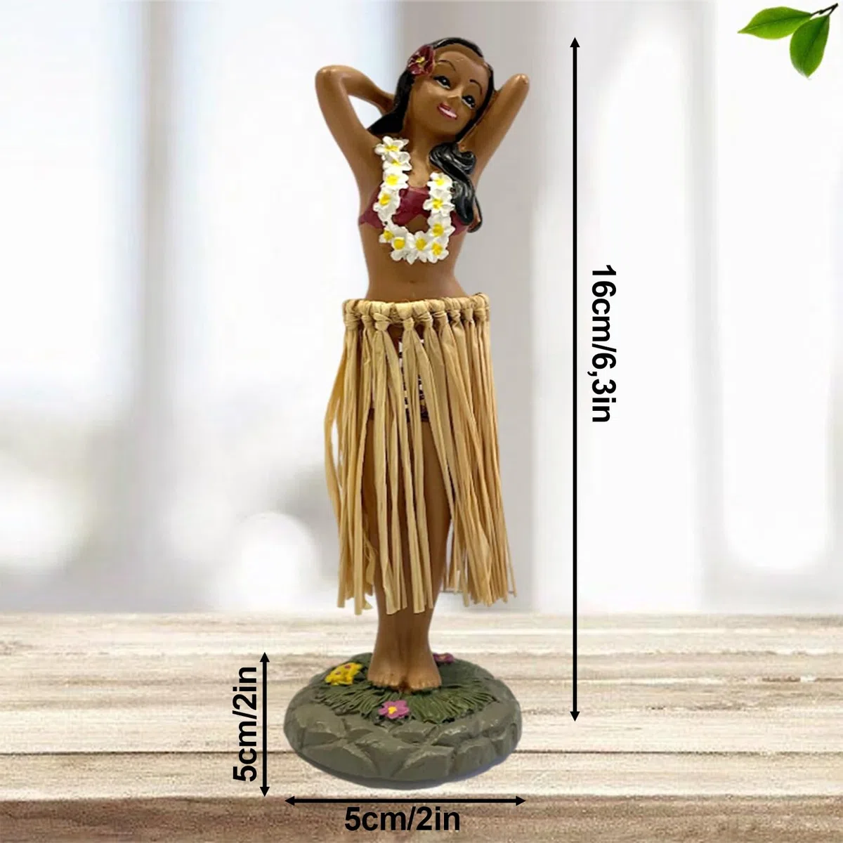 Figura Hawaiana de Niña, Muñeca Hawaiana de Resina para Salpicadero, Mini Muñeca de Tablero Hawaiiana, Adecuado para Automóviles, Estanterías, Adornos de Escritorio