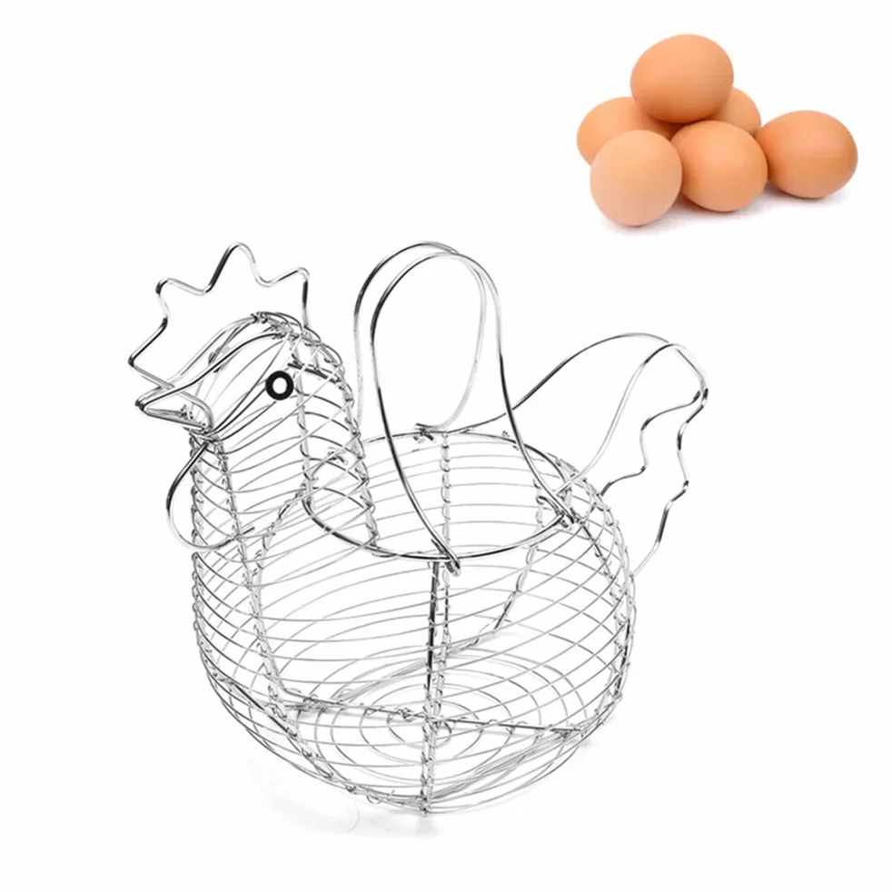 Cesta de Huevos en Forma de Pollo, Cesta de Alambre de Almacenamiento de Frutas, Decoración Rústica, Cesta de Pollo, Soporte para Huevos para el Hogar, Cocina, Almacenamiento de (Como se muestra)
