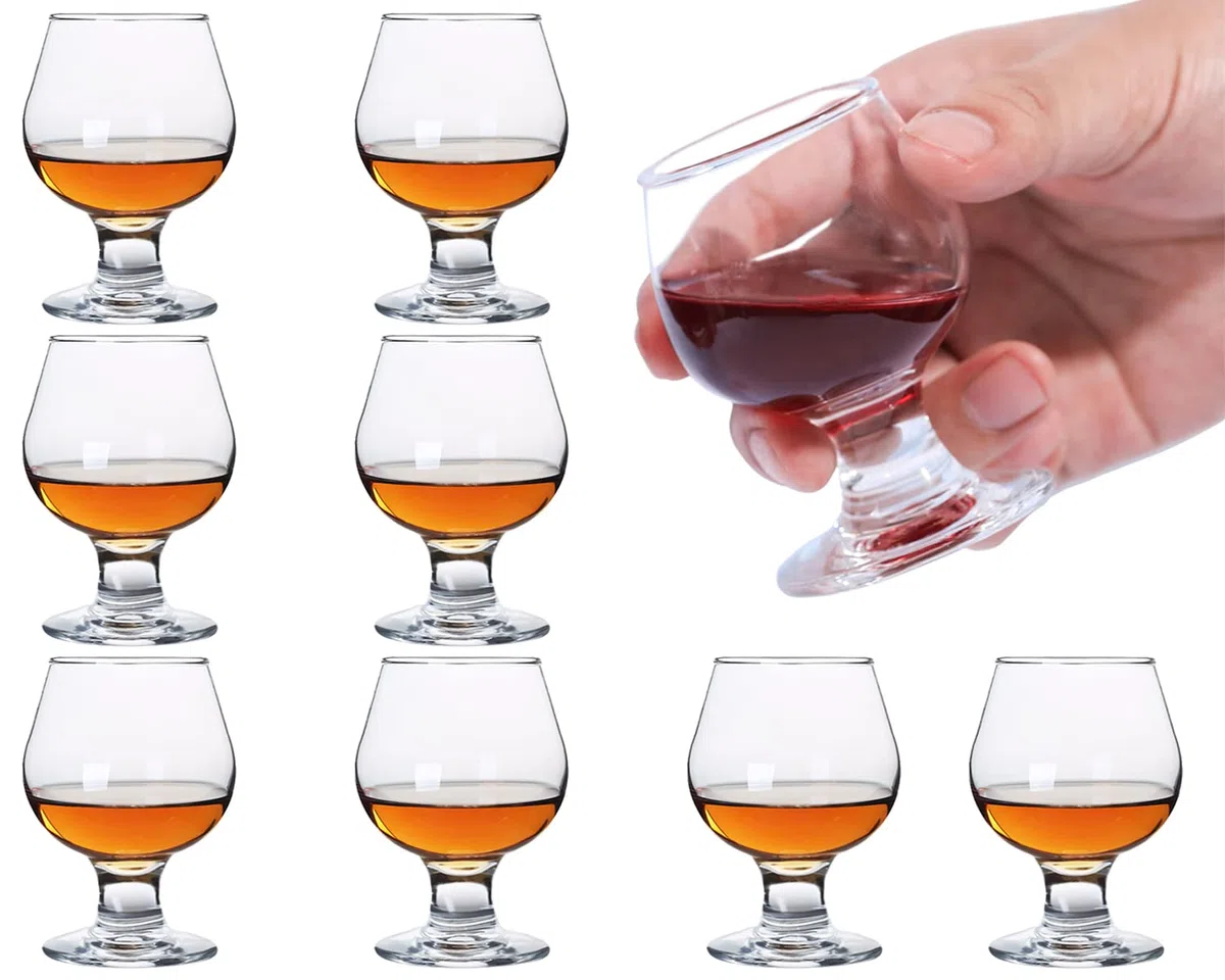 Vasos de chupito de 50 ml, juego de 8 bonitos vasos de coñac, transparentes para chupito, mini vaso de brandy