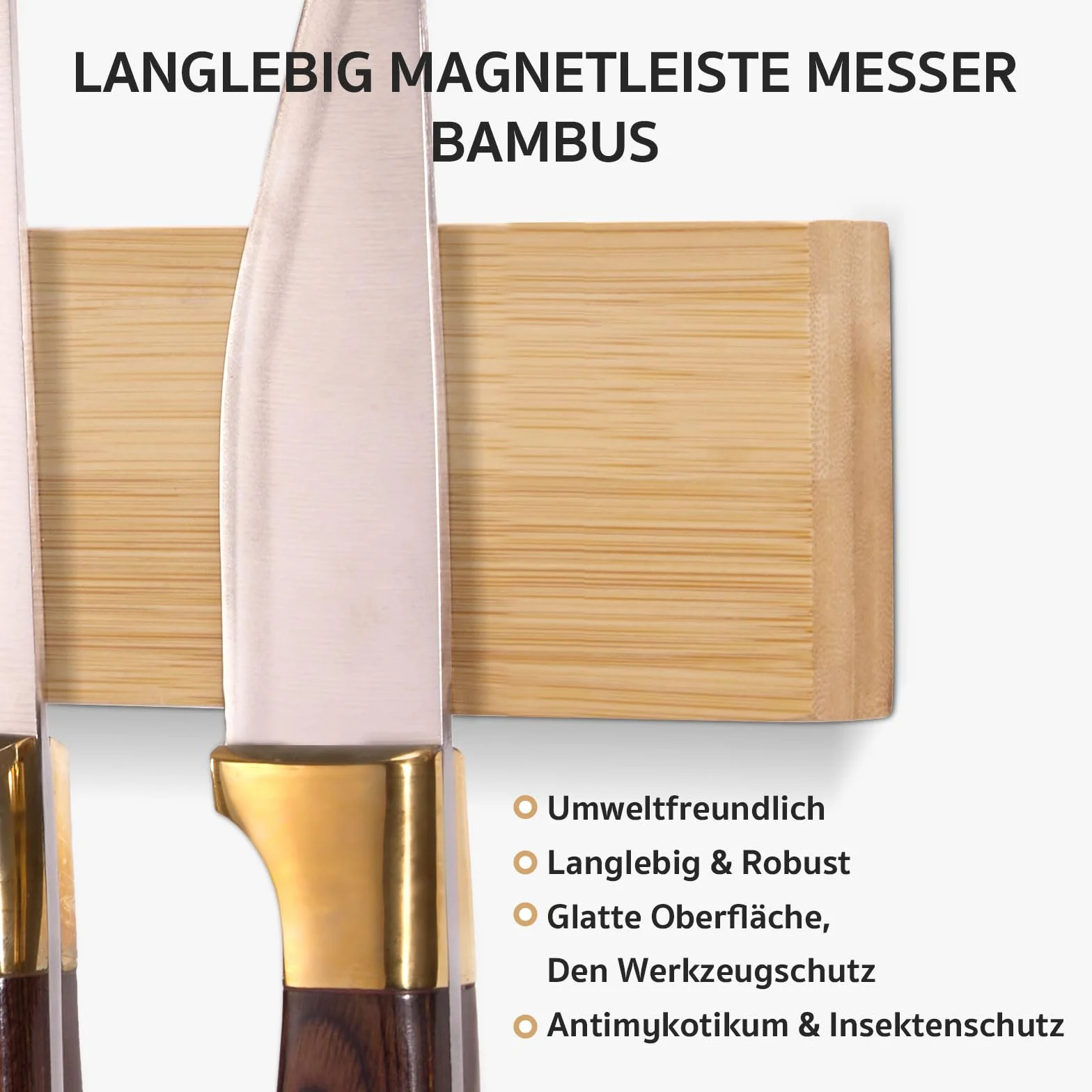 Barra Magnética para Cuchillos, Imán Soporte para Cuchillos Hecha de Bambú con Imán Extra Fuerte, Bloque Magnético para Cuchillos 40 x 6 x 2cm, Portacuchillas Magnético para Utensilios Herramientas