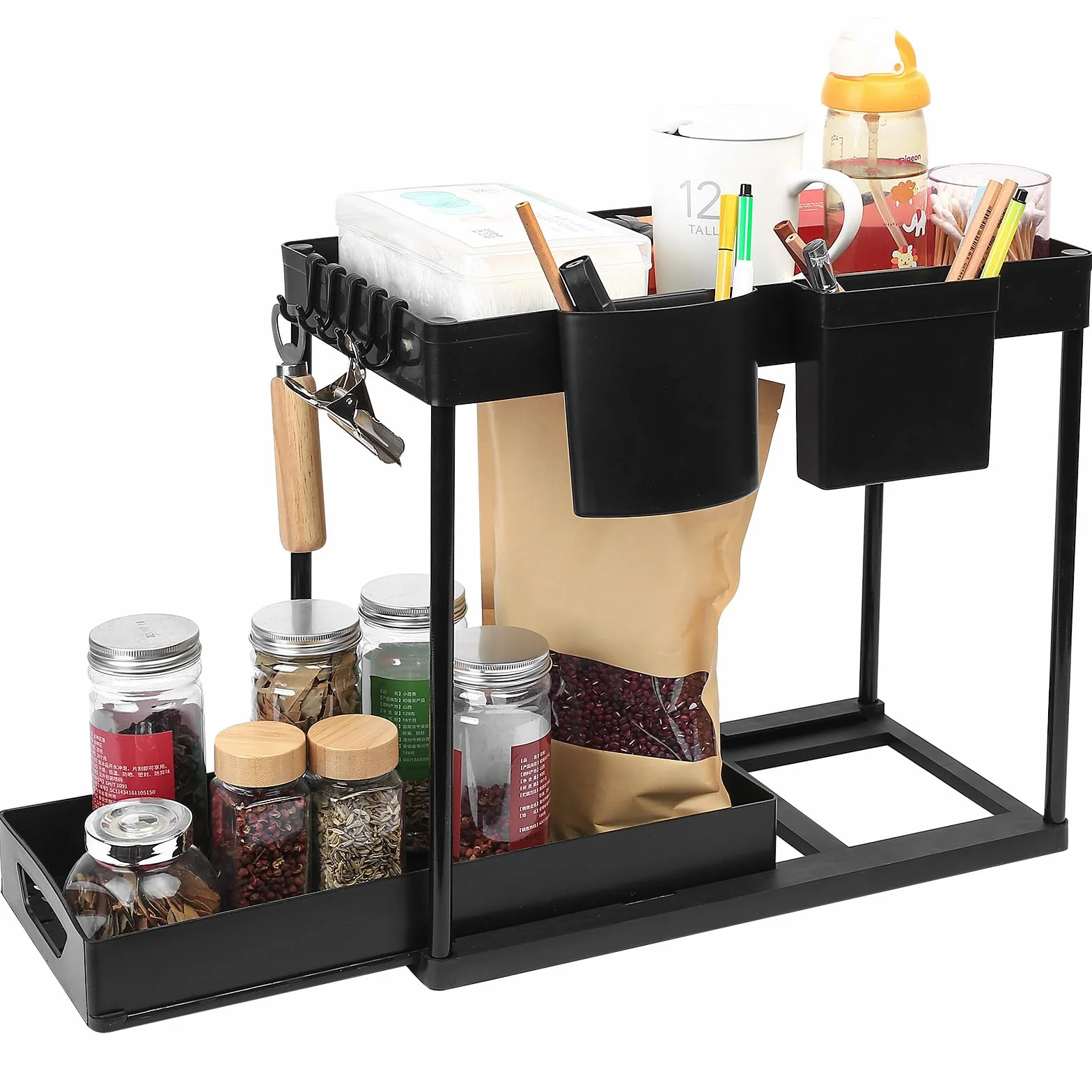 Estante Cocina Fregadero, 2 Niveles Fregadero Cocina, Estanterias Almacenaje Cocina, Bajo Fregadero Cocina, Extraible Cocina de Almacenamiento