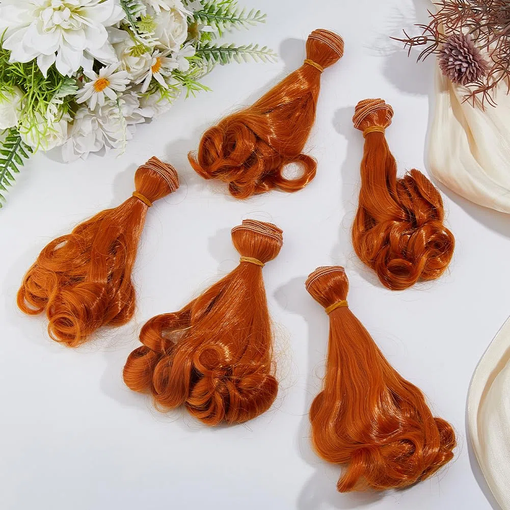 DICOSMETIC 5 piezas de pelo de muñeca de 15 cm, pelo corto rizado de fibra de alta temperatura, extensiones de pelo sintético de color chocolate, reemplazo para kits de fabricación de muñecas