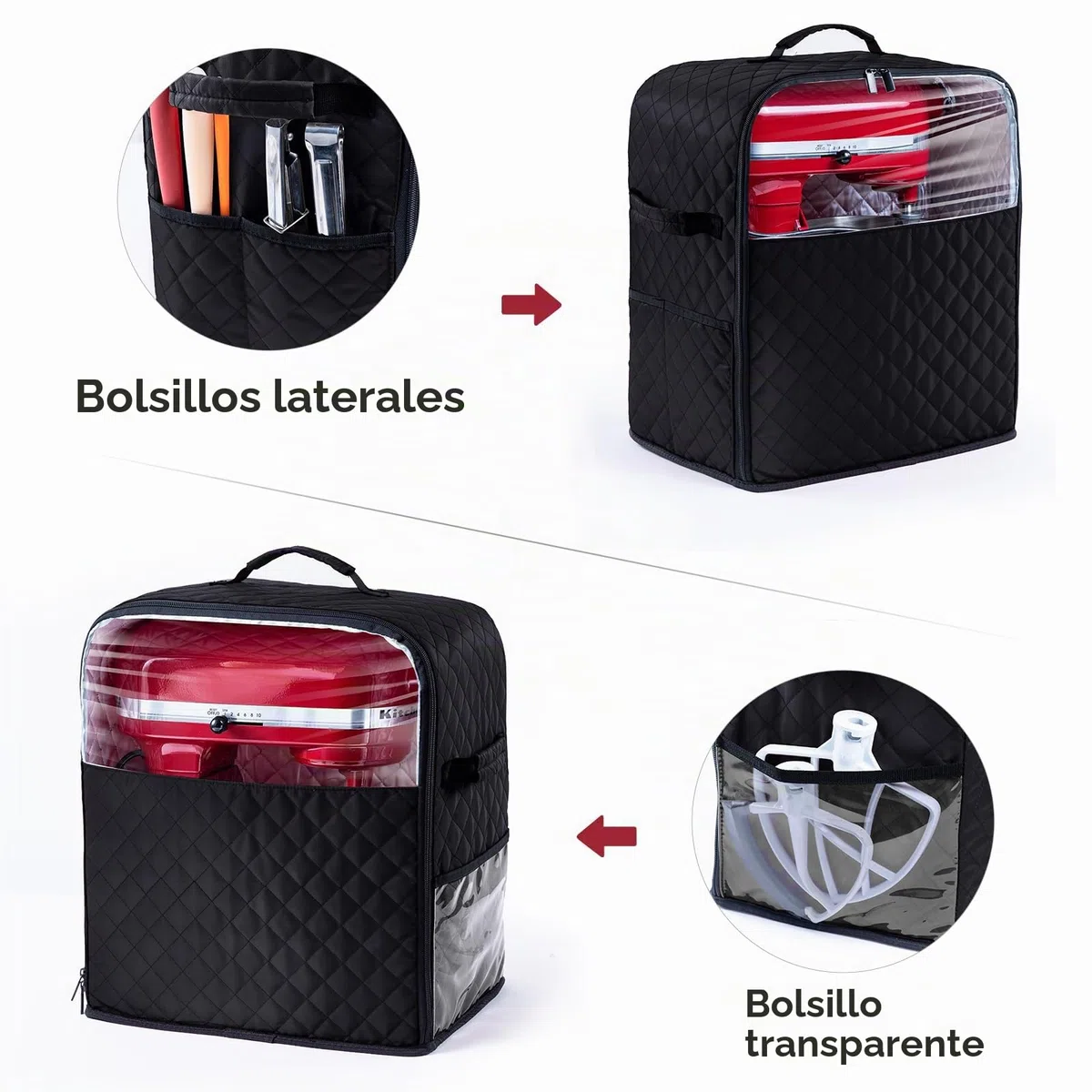 BAGSPRITE - Funda para batidora amasadora de Pedestal, Compatible con la batidora KitchenAid, Almacenamiento para Modelos de Vaso de 4,25/4,7 litros, Bolsillos Laterales para Accesorios de Cocina