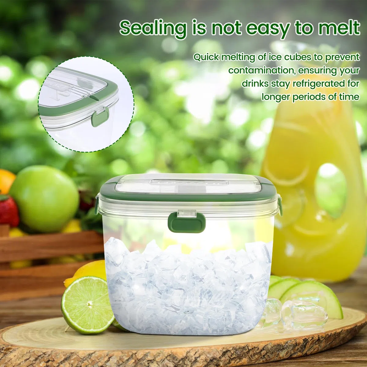 Cubo de hielo con tapa y pinza, contenedor de hielo sellado con asa, cubo de almacenamiento portátil de 5 litros, cubo de vino multifuncional para cóctel, congelador, bar, fiesta, barbacoa, camping
