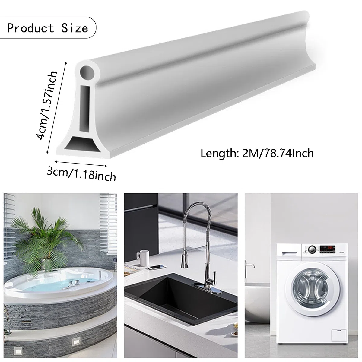 2M Barrera De Borde De Ducha Barrera De Ducha Silicona Autoadhesivo, Flexible, Cortable, Para Cabina De Ducha Para Lavabo De Cocina (Blanco)