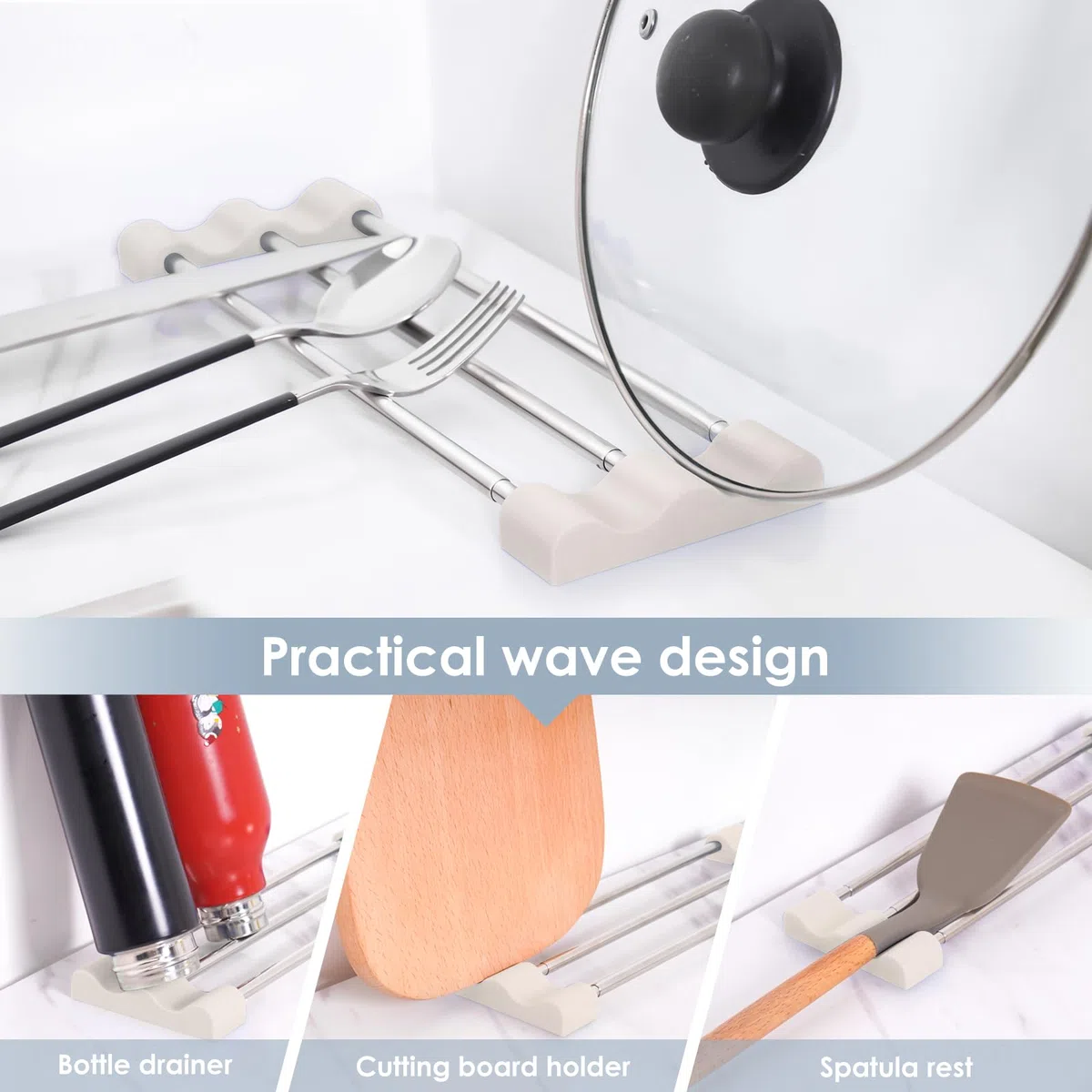 Tomorotec Estante de Cocina Ajustable sobre el Fregadero para paños de Cocina, esponjas, Botellas y cepillos, Acero Inoxidable Resistente al Calor con diseño Delgado, Extensible y Soporte de Silicona