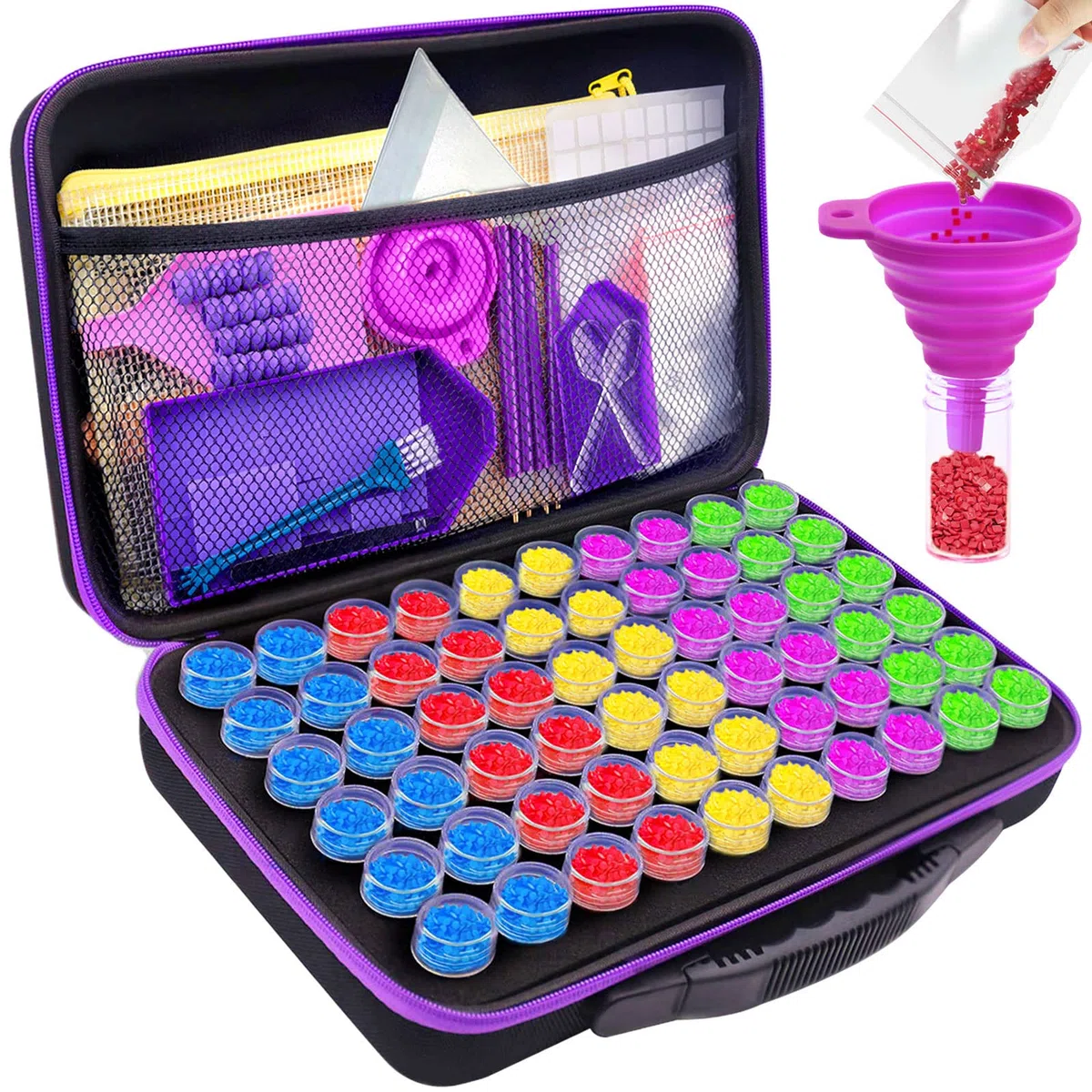 Frasheng Contenedores de almacenamiento de pintura de diamante 5D, 60 ranuras, Organizador Portátil, EVA, para Joyas, Manicura de Uñas
