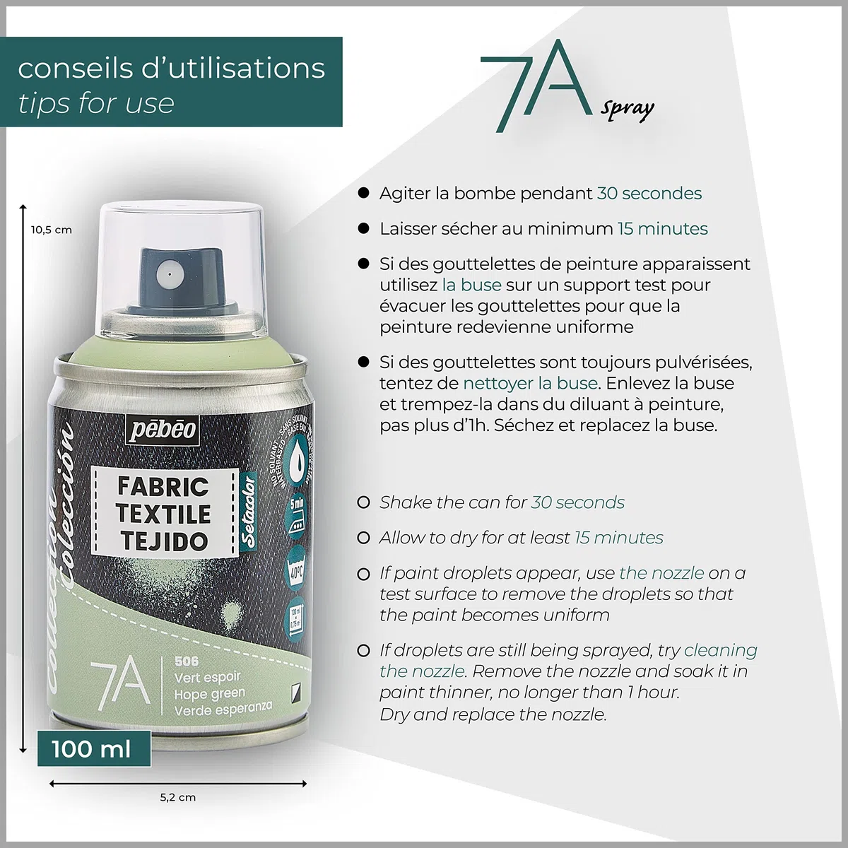 Pébéo - Pintura en spray para textiles 7A Spray 100ml - Tejidos naturales y sintéticos - Base de agua - Sin disolventes - Resistente al Lavado a Máquina - Pintura sobre Tejido Pébéo Color Negro