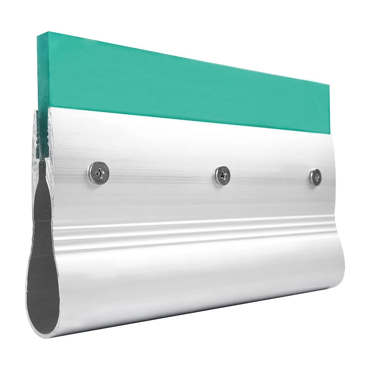 Raspador de tinta cuadrado de 20 cm con mango de aluminio para serigrafía, 75 durómetros, de goma, color verde, para aplicaciones manuales con máquinas gráficas y textiles.