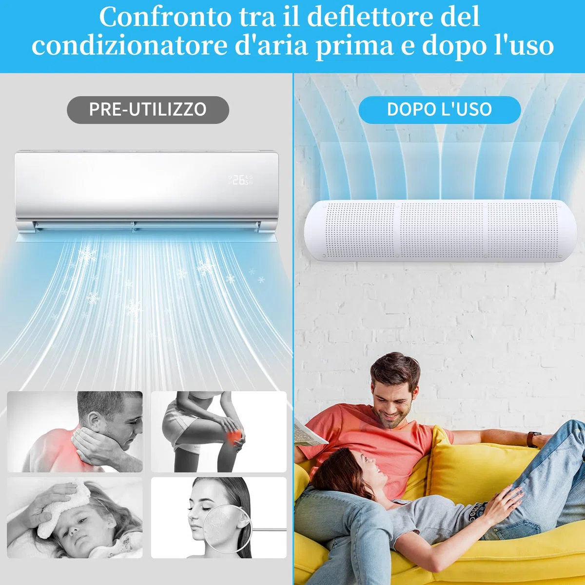 Parabrisas de aire acondicionado, QZMVER Deflector para aire acondicionado universal, Parabrezz ajustable, escudo del aire acondicionado frío/caliente, anti directo Blowing para casa, oficina