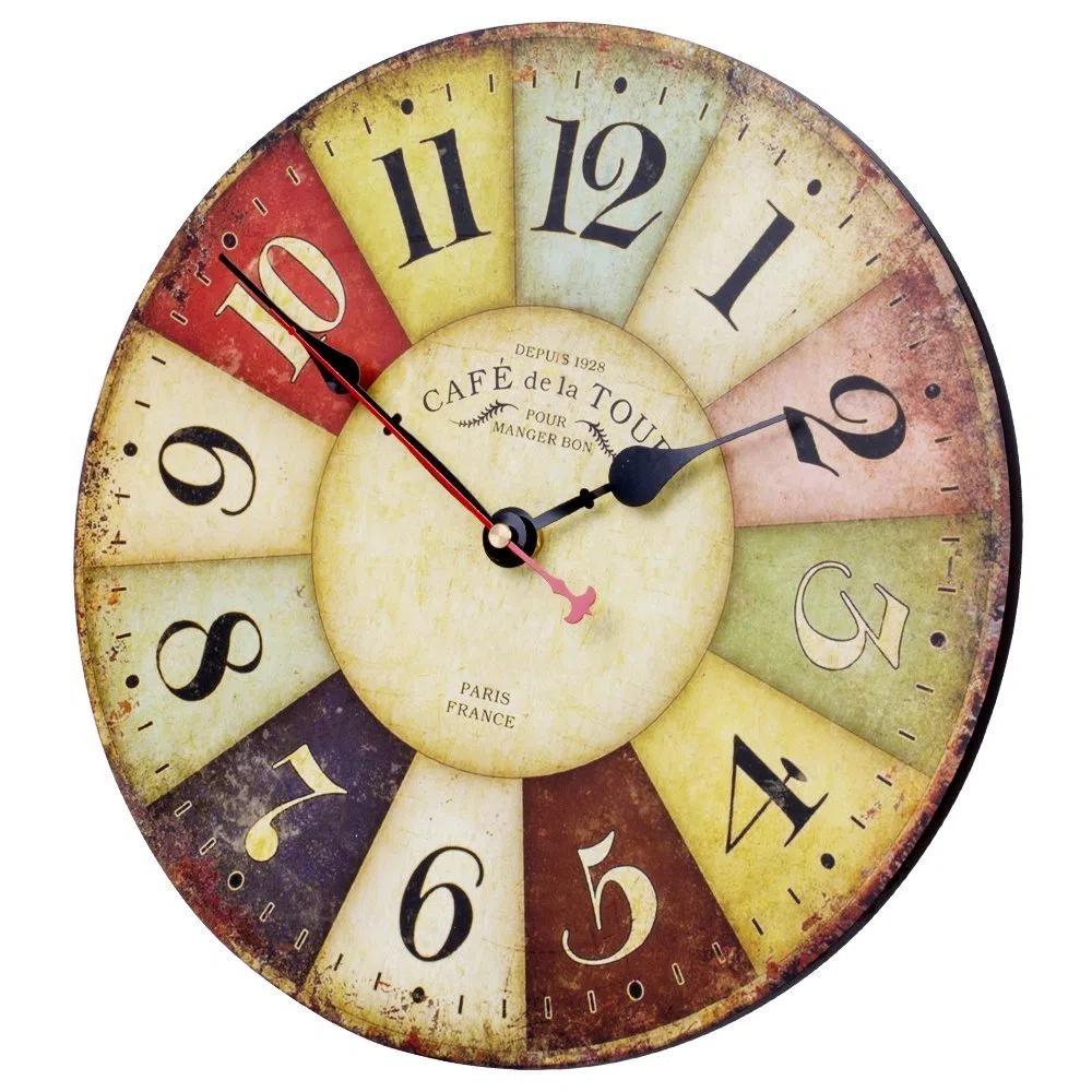 Reloj de Pared, Reloj de Pared de Cuarzo Estilo Toscano Vintage silencioso Retro Reloj de Madera Sin Tictac (París, 30cm)
