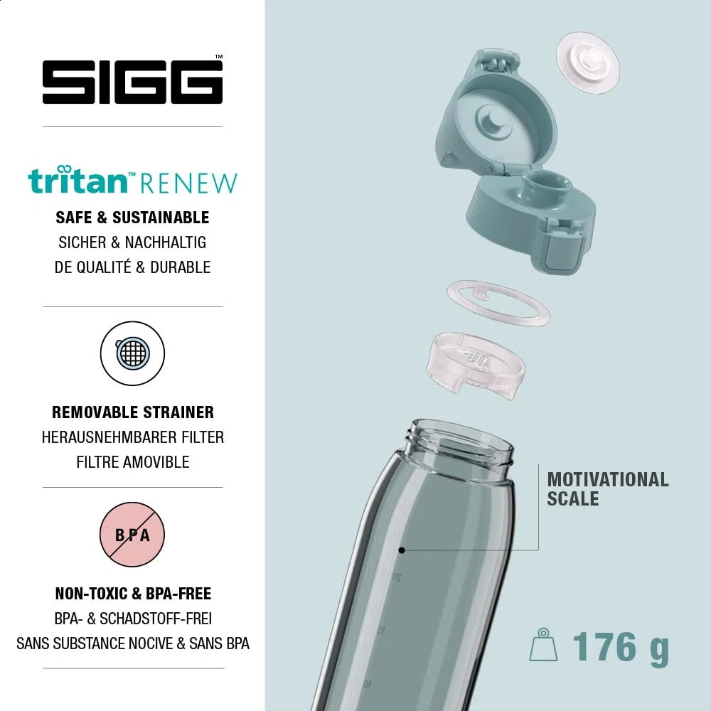 SIGG - Botella Tritan - Total Color ONE Morning Blue - Apto para bebidas carbonatadas - Apto para lavavajillas - A prueba de fugas - Ligero - Sin BPA - Azul - 1L