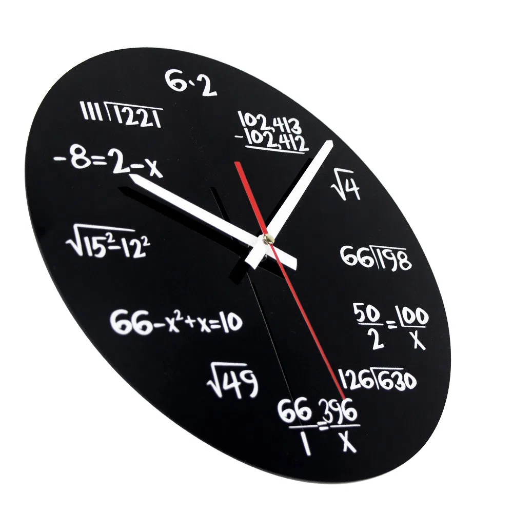 Reloj de matemáticas, reloj de pared único, reloj de pared diseño moderno, reloj de ecuaciones matemáticas - Cada hora marcada por una ecuación matemática simple.