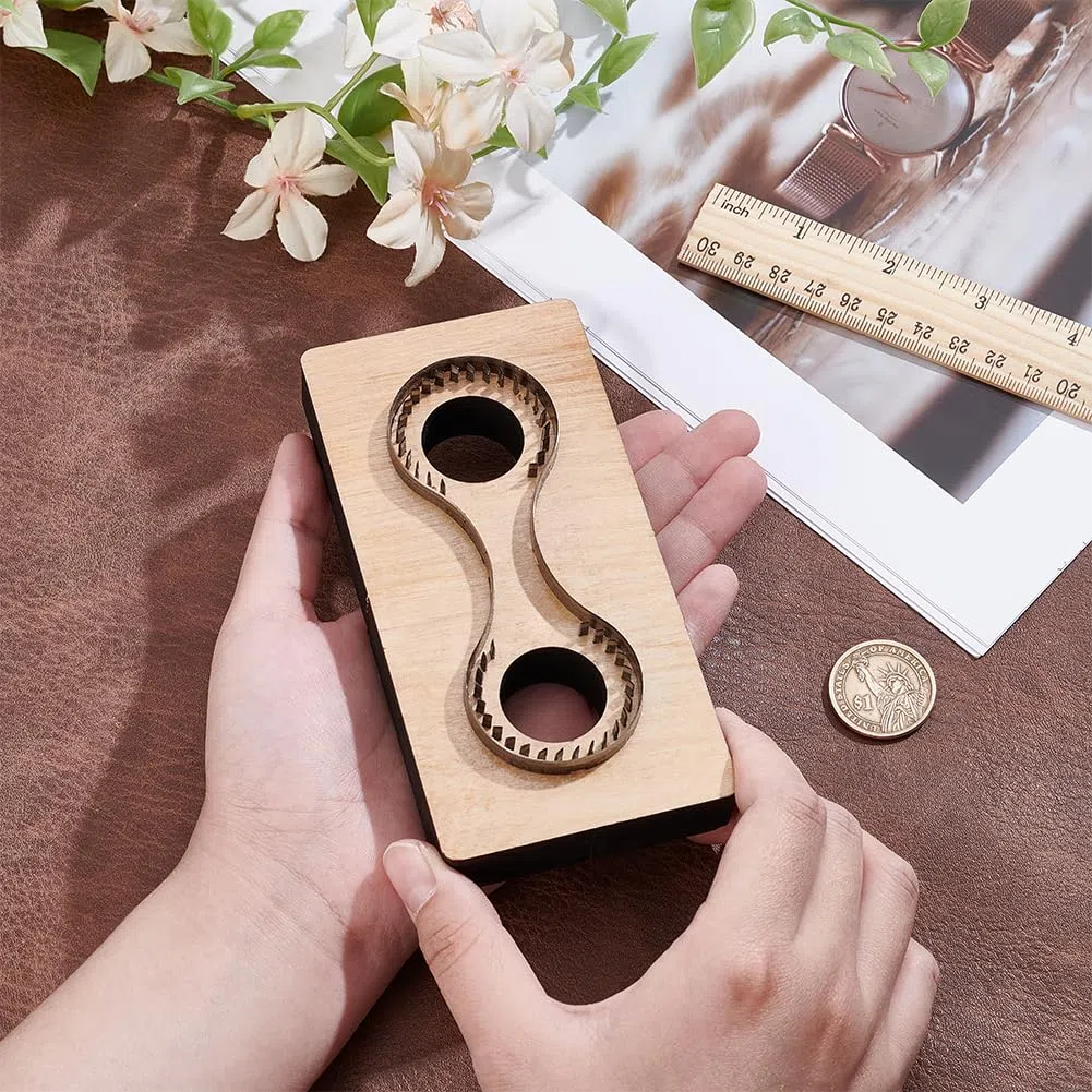 UNICRAFTALE Troquel de cuero para llavero, troqueles de corte de madera para monedero, base de madera lisa, cuchillas afiladas de acero, herramienta de troquelado DIY