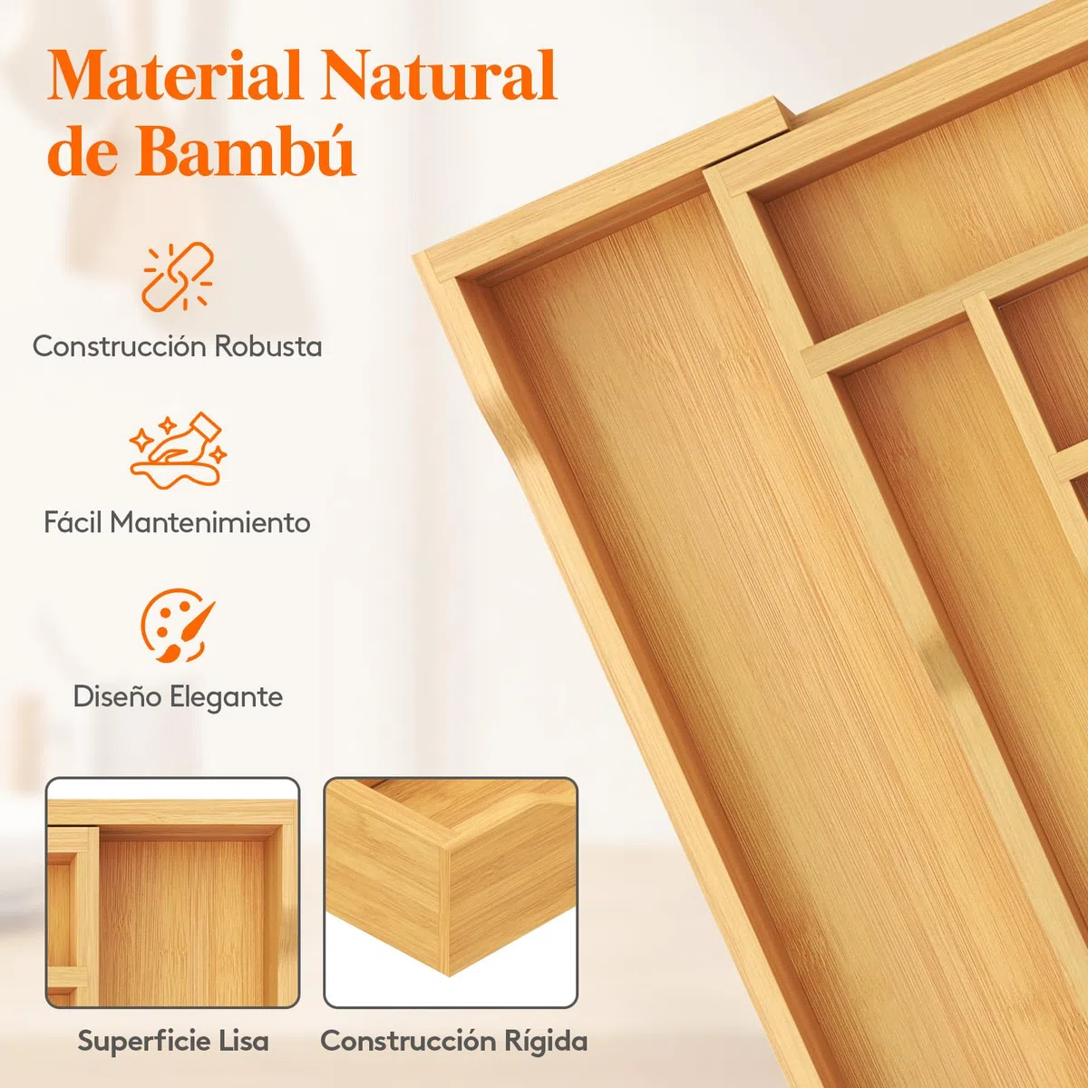 Lifewit Pequeño Bandeja para Cubiertos para Cajones, Profundidad de 33 cm, Cuberteros Extensible de Hasta 42 cm de Ancho, Organizador de Cocina para Pequenos Cubiertos, Cucharas de Te, Tenedores