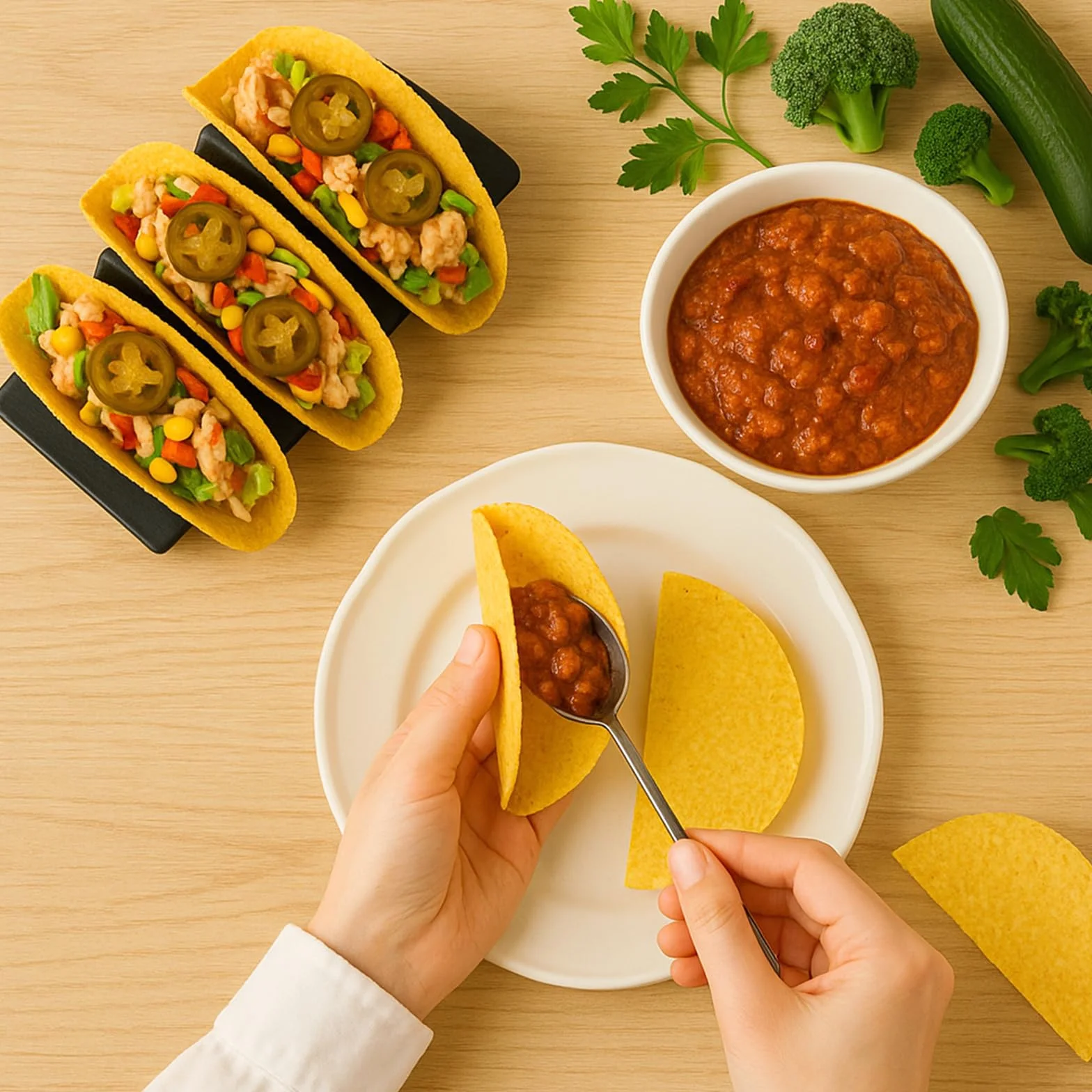 Penitue 7uds Soportes para Tacos, Negros Grandes de Plástico Bandejas Tacos para Fiestas Mexicanas, Aptos Microondas y Lavavajillas