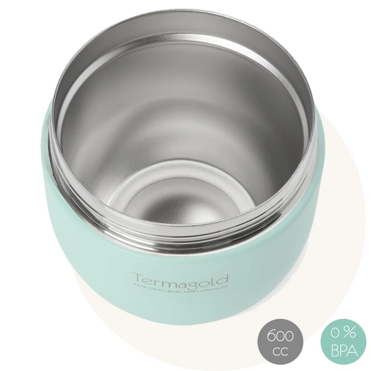 Termos ONNA Colección TERMAGOLD Para Alimentos Sólidos 600ml - (Fríos/Calientes) Acero Inoxidable 304, Cierre Hermético, Asa, y válvula anti vacío. Lavable en Lavavajillas (verde)