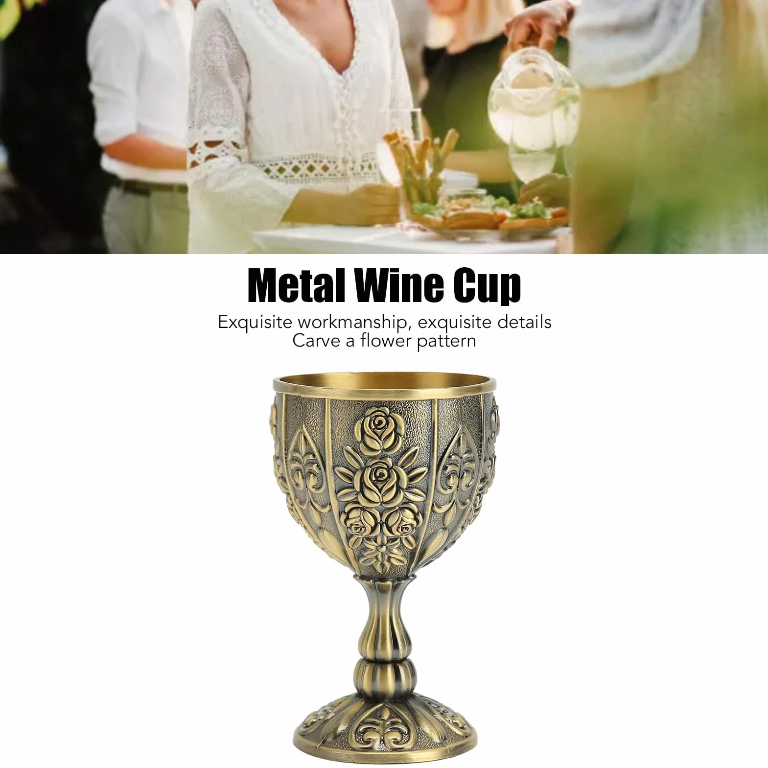 Copa de Vino Vintage, Taza de Vino en Relieve con Patrón de Flores, Mini Copa de Cáliz Retro para Bares Domésticos, Fiestas, Bodas, 6,3x10,3cm(Bronce)