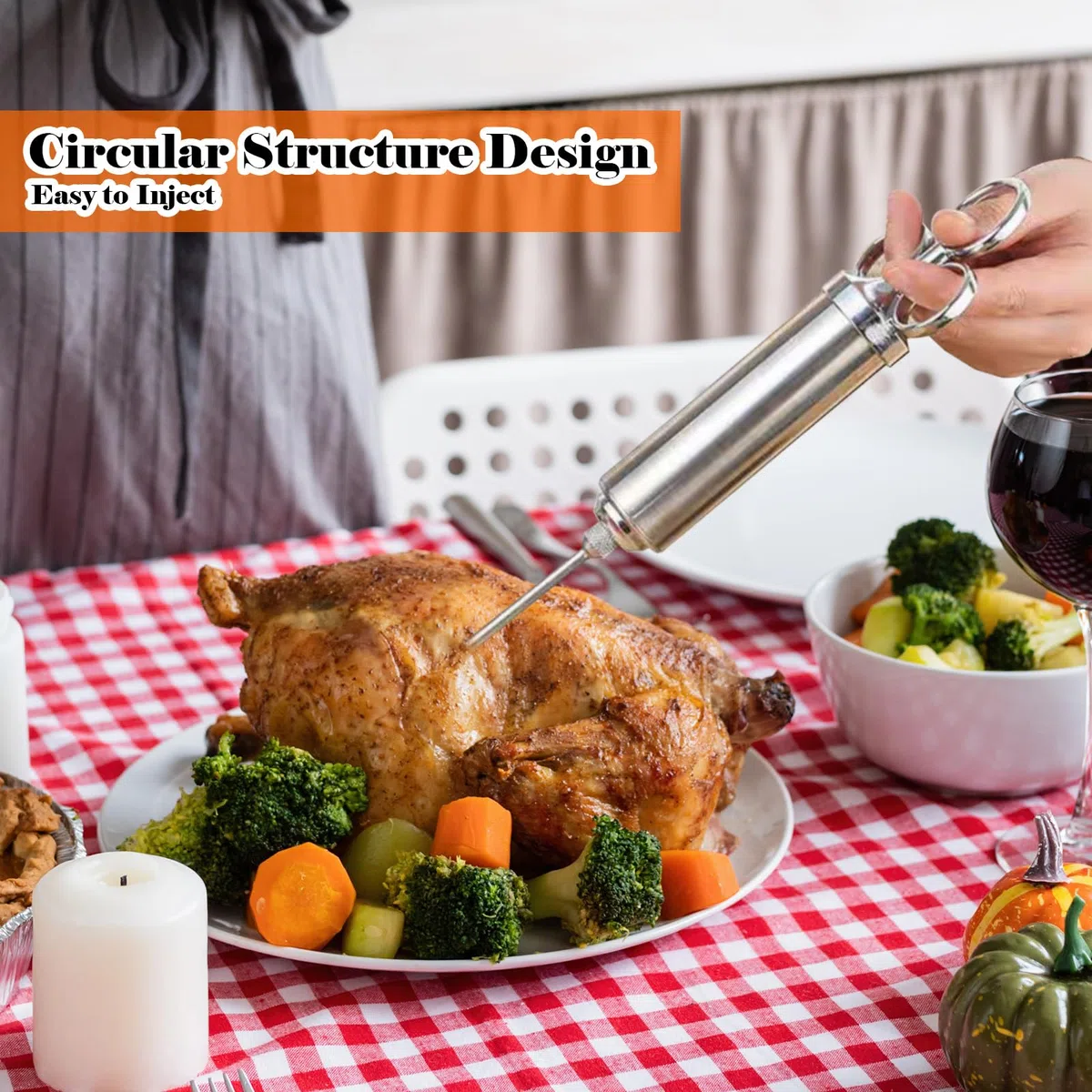 Jeringuilla Cocina 60ml, Jeringa de Cocina de Acero Inoxidable, 3 Agujas y 2 Cepillos de Limpieza, Inyector Salsas, Fácil de Cargar Salsa, para Cocinar en Casa y Hacer Barbacoas