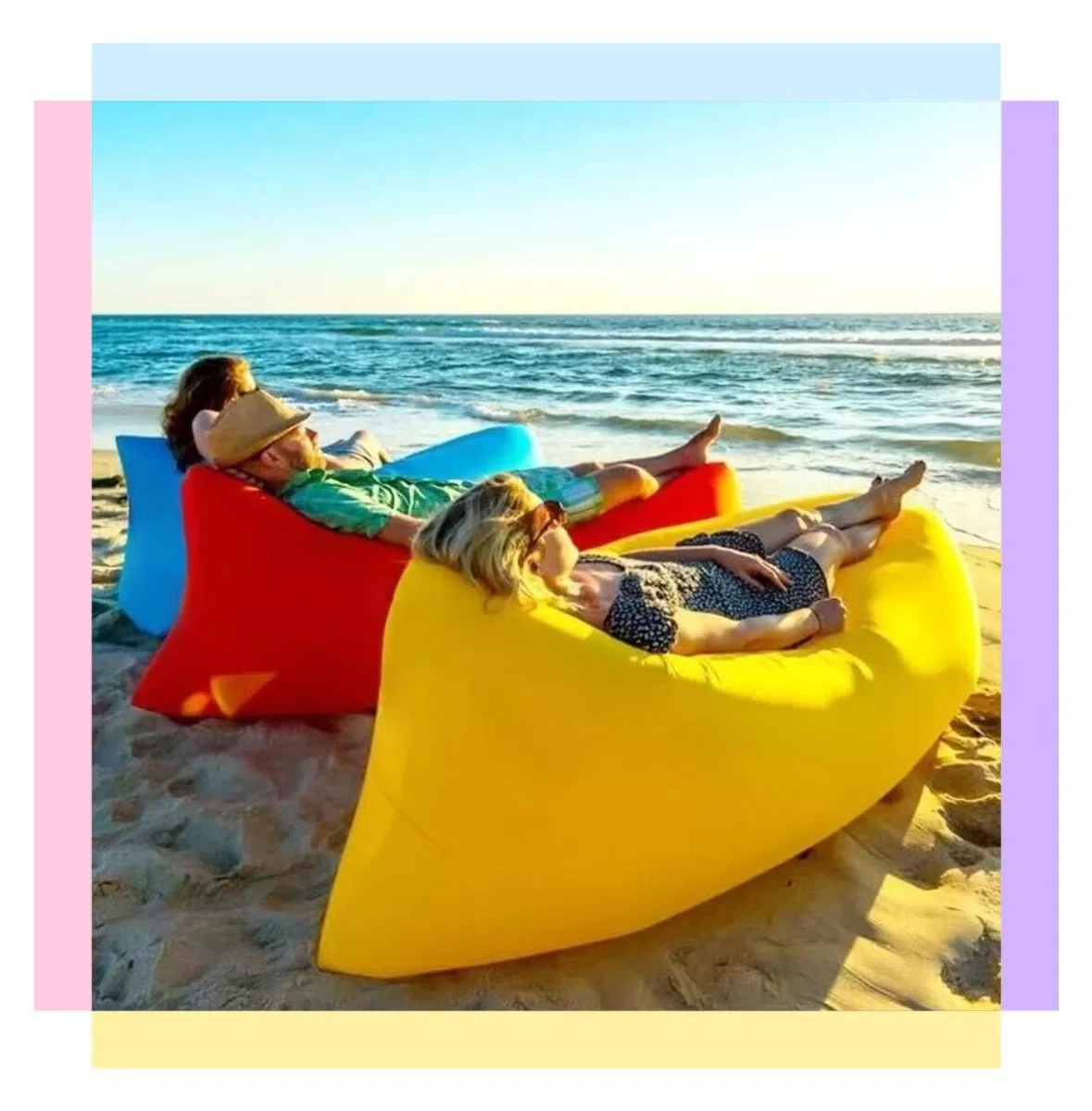 Lazy - Sofá inflable para exteriores, inflado rápido, impermeable y duradero, portátil, para acampar y playa, para adultos (azul)