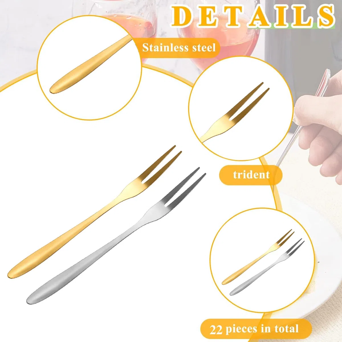 Tenedores de Frutas de Acero Inoxidable, 20 Pcs para Postre, Pinchos para Caracoles, Mini Tenedores para Ensalada, Oliva, Comidas Familiares, Fiestas, Pastelerías