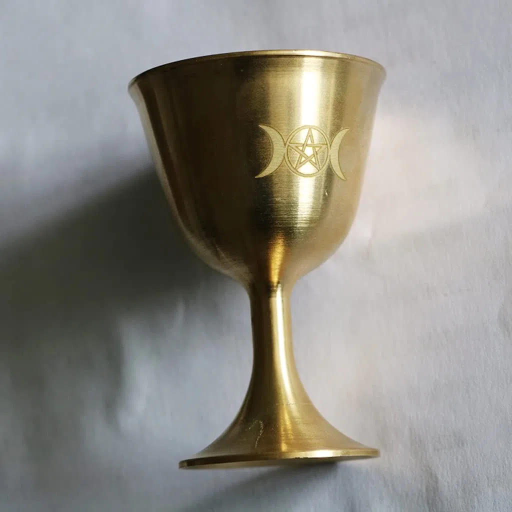 Copa ceremonial de altar Wicca Latón chapado en oro Rital Moon Horóscopo Astrología Juego de mesa Accesorios de brujería