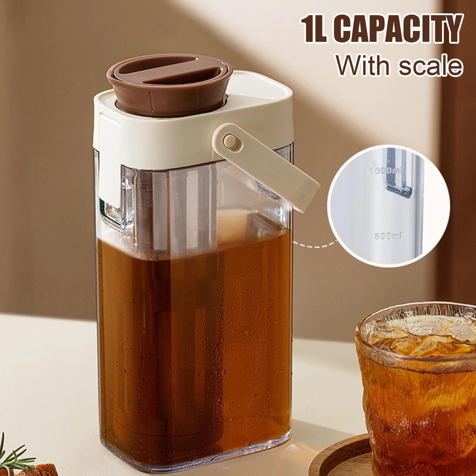 Jarra Para Café Frío - Jarra Para Té Con Capacidad Generosa Y Filtro Permeable Resistente Con Asa Y Tapa, Recipiente Sin Fugas Para Preparar Bebidas Refrescantes,Recipiente Resistente Que Ahorr