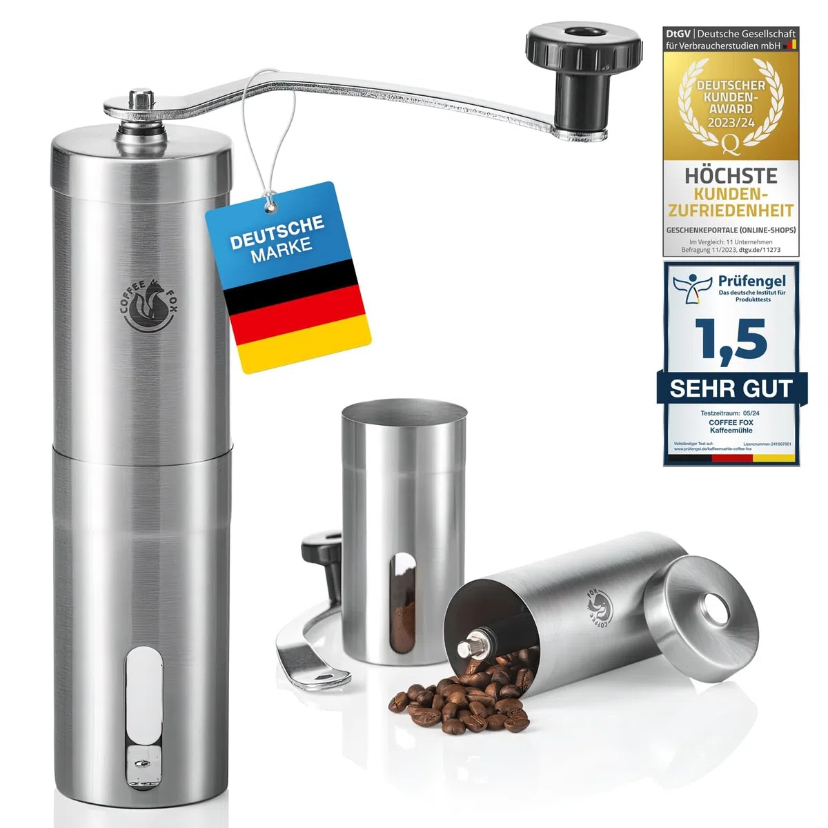 Coffee Fox® molinillo de café hecha de acero inoxidable y el mecanismo de cerámica - molinillo de café de la mano para el hogar, viaje, oficina