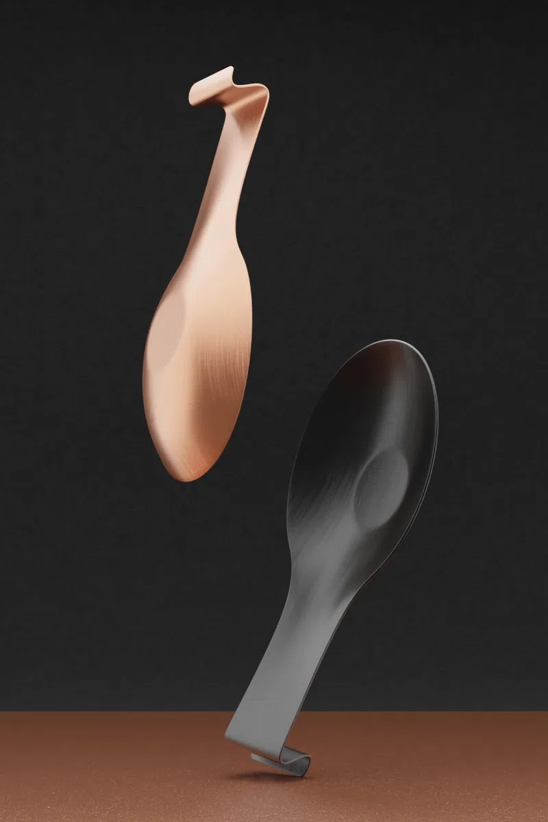️ ● Juego De 2 Reposa Cucharas Cocina ● Apoya Cucharas Cocina Negro Y Cobre ● Accesorios De Cocina ● Accesorios Cocina Originales