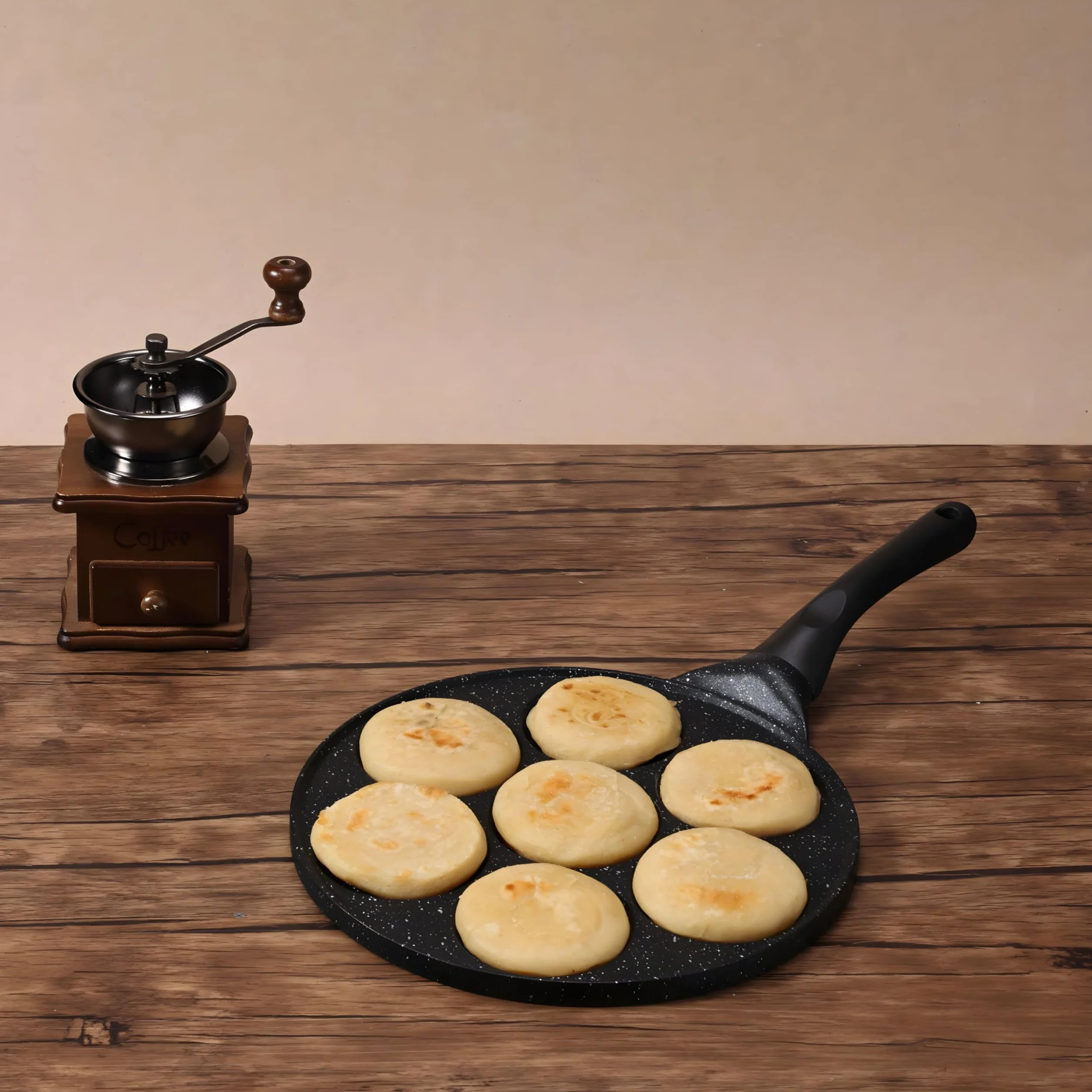 Retoo Sarten para Tortitas Antiadherente Panquecas Huevos Molde Crepes 7 Agujeros Diámetro 26,5 cm Fácil de Limpiar Infantil y Divertido Negro