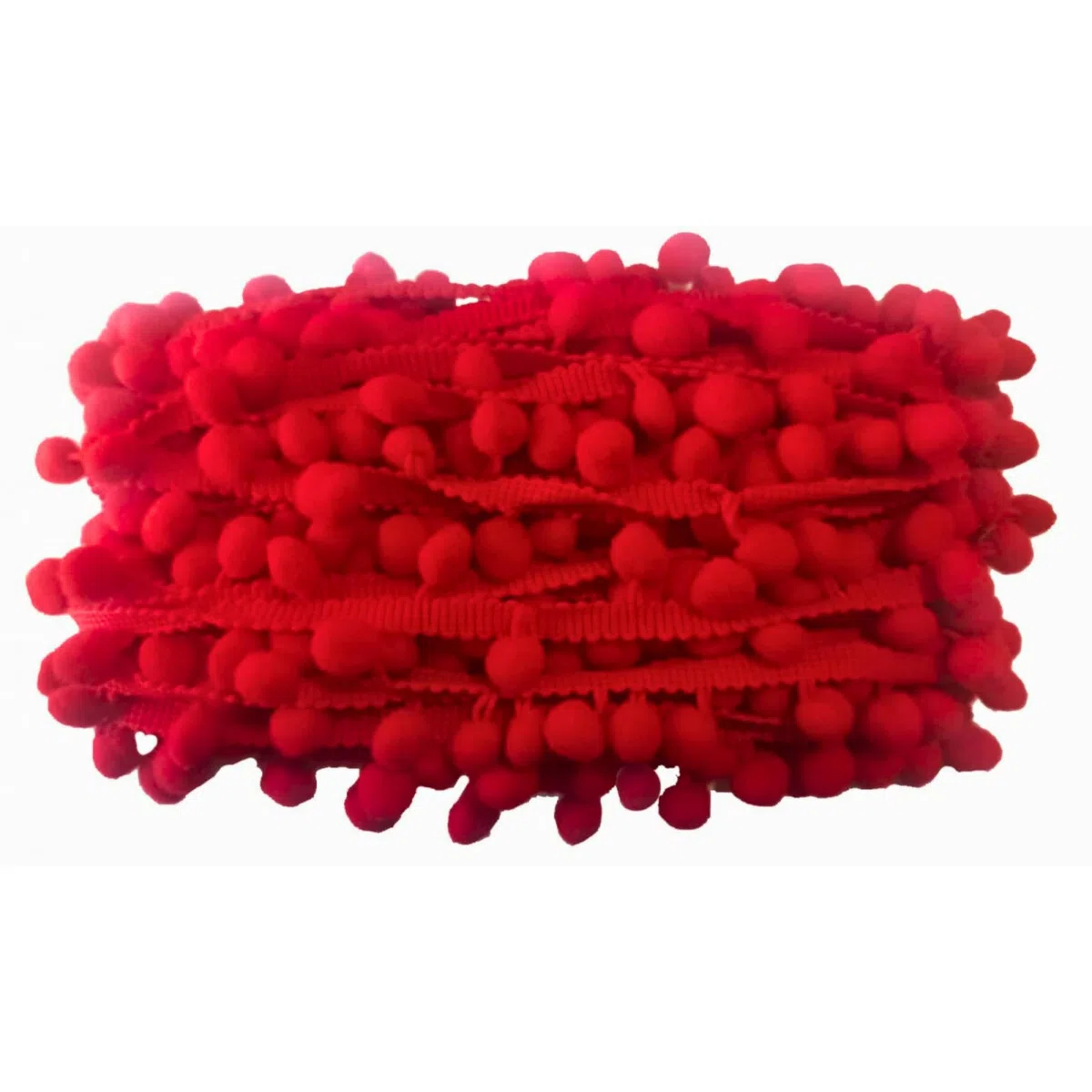 Tiras de Madroños - Tira de Pompones, Pasamaneria, Cinta con Pompones, Rollo de 18 Metros, Ideal para Costura y Decoración (Rojo)