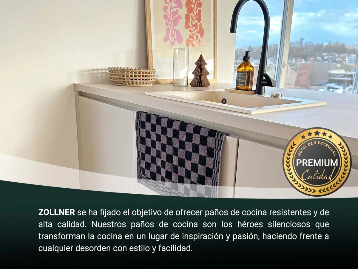 ZOLLNER Juego de 4 paños de Cocina de algodón en 50x50 cm - paños de Cocina Muy absorbentes y Resistentes - Lavables hasta 60°C - en Negros a Cuadros - Calidad hostelería - Certificado Oeko Tex