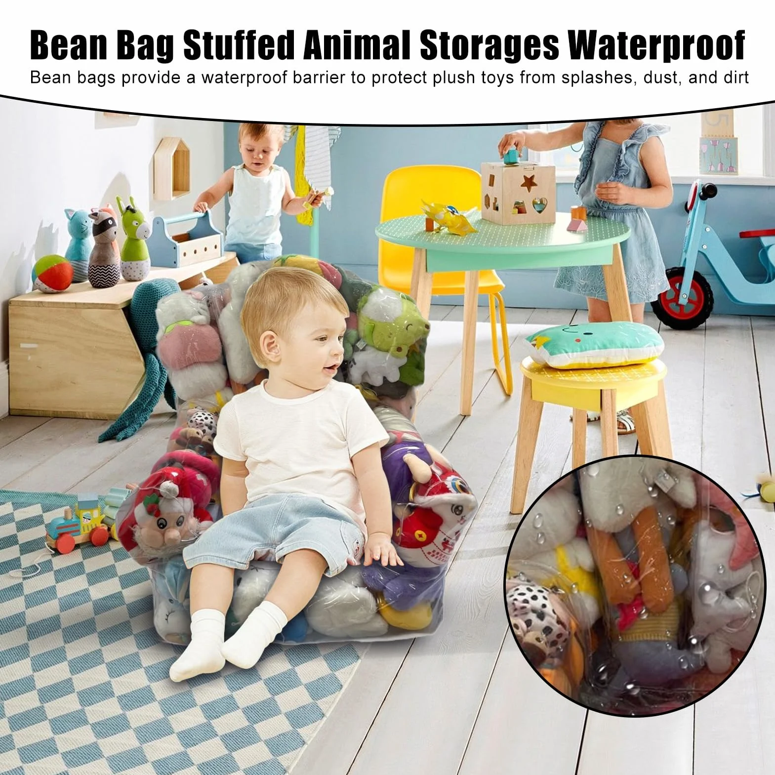 Genérico Sillón Puf Transparente, Fundas para Sillón Saco para Guardar Peluches, Sillóns Puf Impermeable De PVC, Ideal Paras Organizar Juguetes De Niños