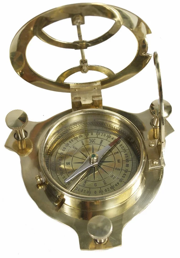 Nautical Replica Hub Brújula de reloj de sol de 10,16 cm – Esfera de latón macizo