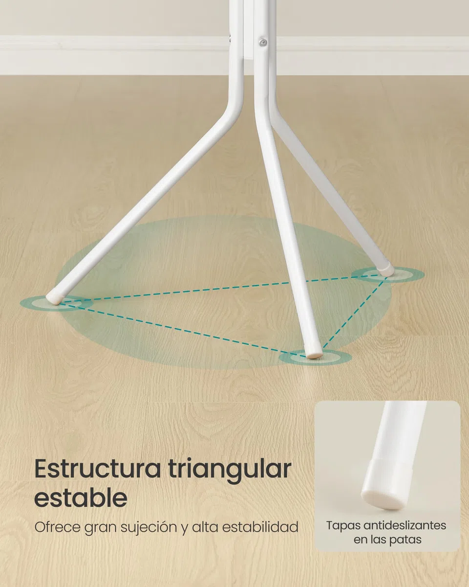 SONGMICS Perchero, Burro de Ropa de Metal, Perchero para Ropa, Bolsos y Sombreros, Altura 175 cm, con 16 Ganchos, para Recibidor, Salón y Dormitorio, Blanco Nube RCR081WC01