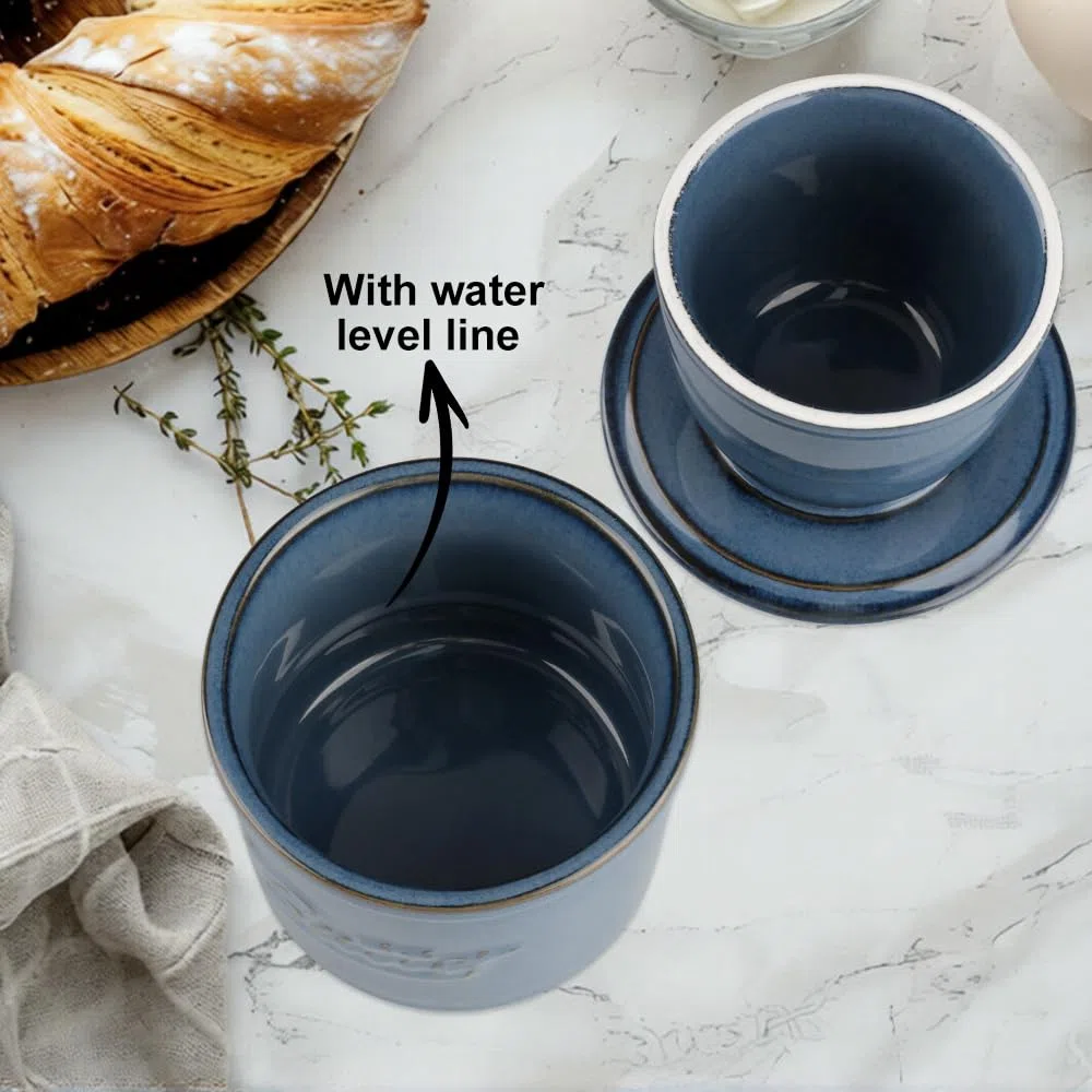 Mantequera francesa de cerámica de 280 g con tapa de cerámica, sistema de refrigeración por agua, línea de agua y cuchillo para mantequilla. Ideal para conservar la mantequilla fresca