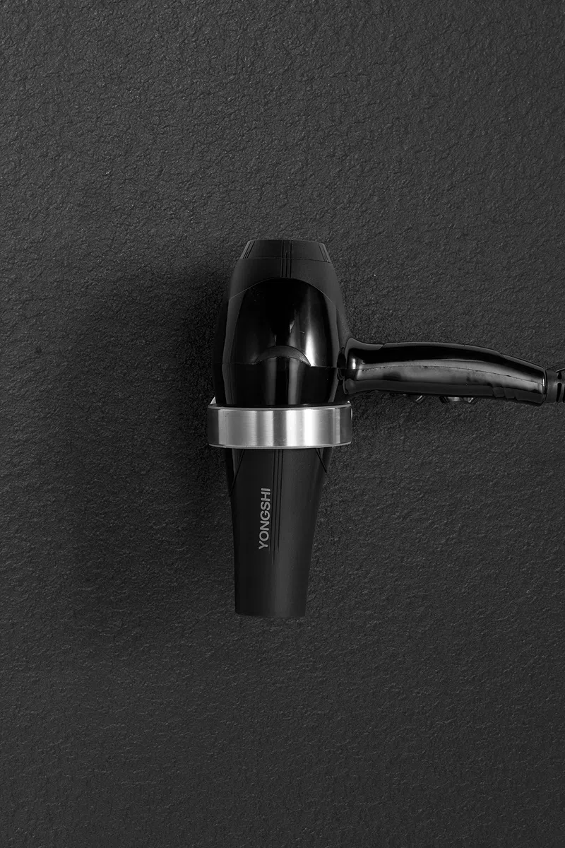 Soporte para Secador de Pelo sin Taladrar - Soporte de Pared para Pegar (Acero Inoxidable (Cepillado))