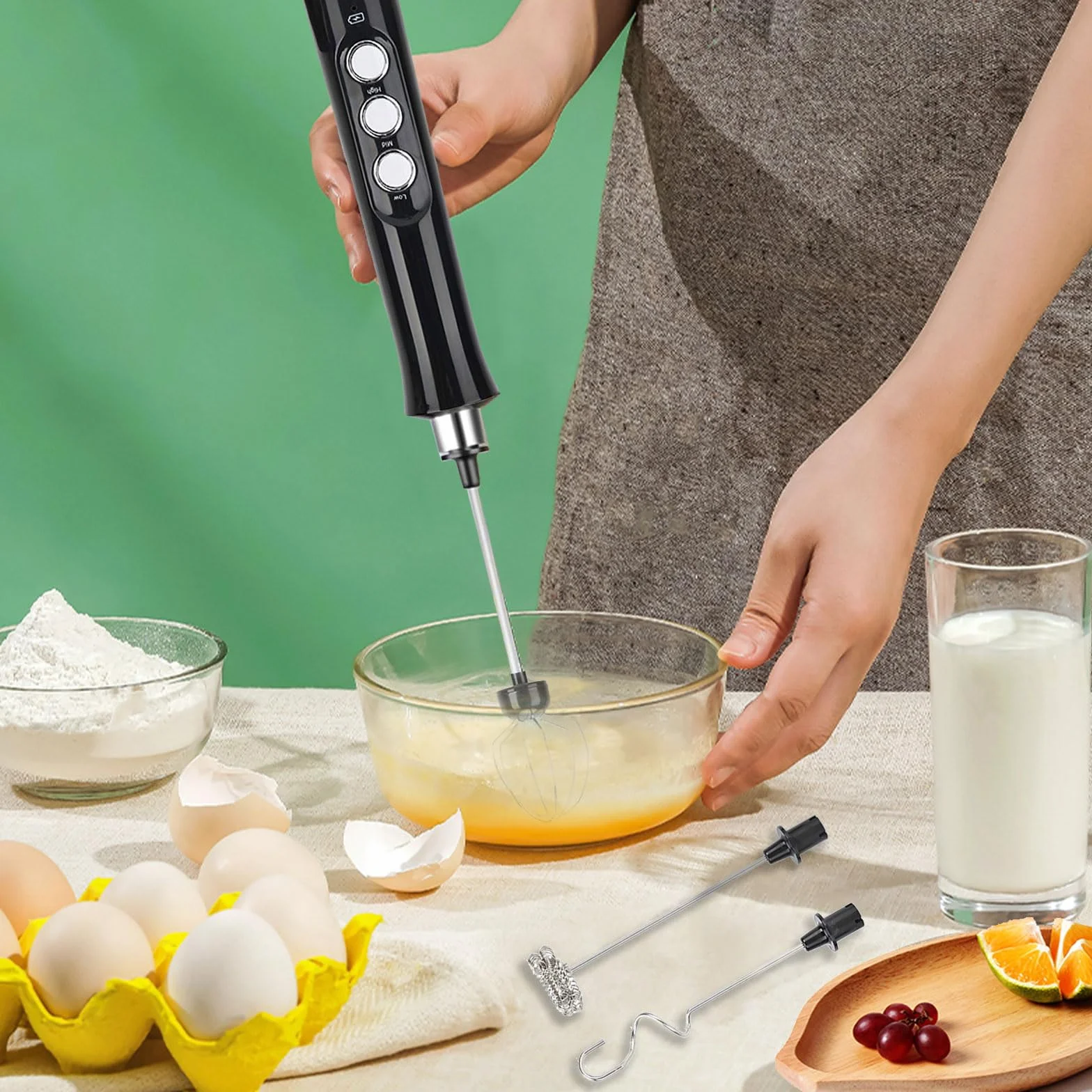 Espumador Leche USB Recargable Eléctrico 3 Velocidades, Batidora Espuma Mano Acero Inoxidable 3 Cabezales Batidores,Batidor Mini Moderno para Espumar Café/Capuchino/Batir Huevos/Mezclar/Matcha/colacao
