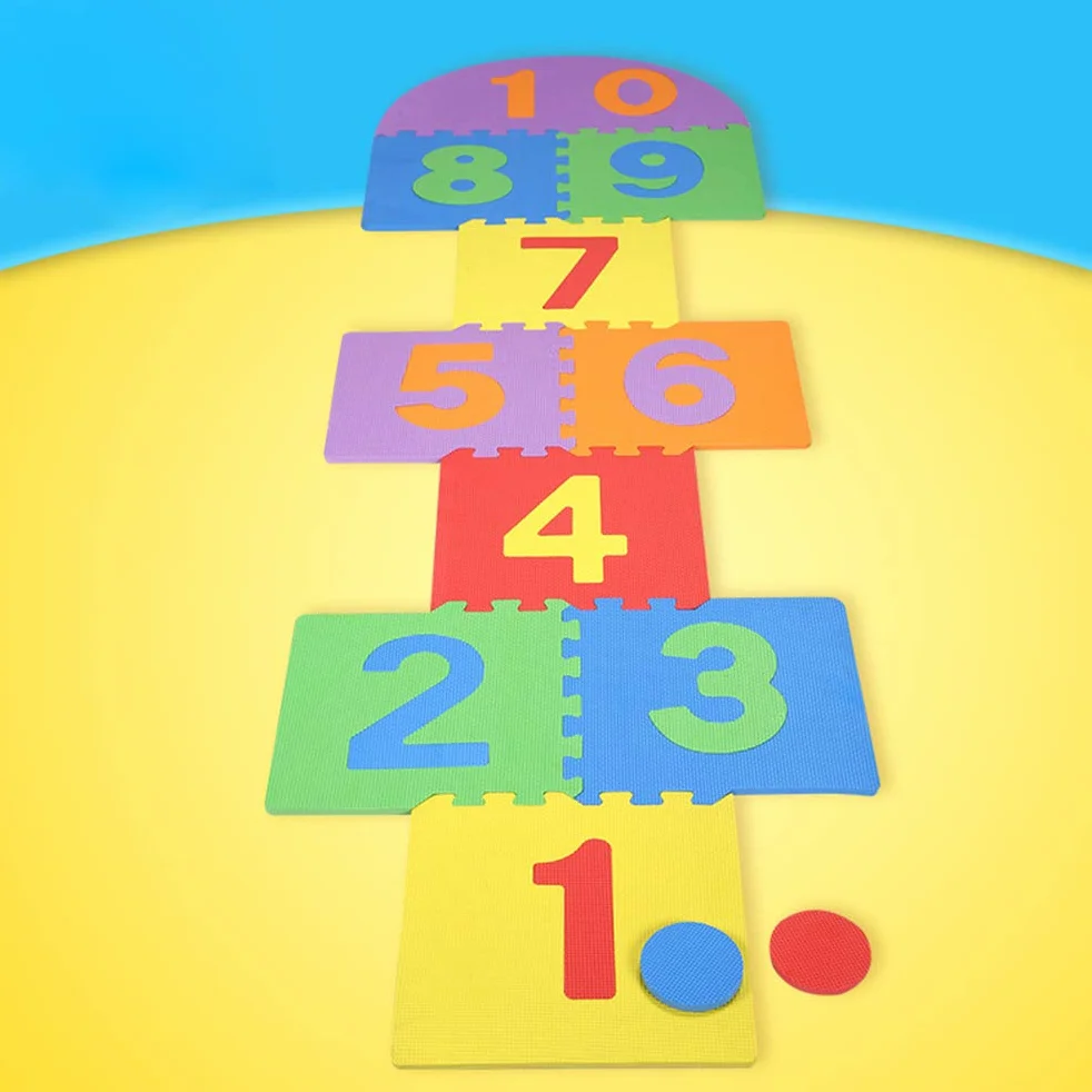 Juego de Estera de Rayuela para Niños, Azulejos Entrelazados de Espuma EVA Suave, Juego Familiar para Jardín Interior y Exterior, Juguetes de Espuma, Discos de Cuatro Piezas. Foam P Tapete